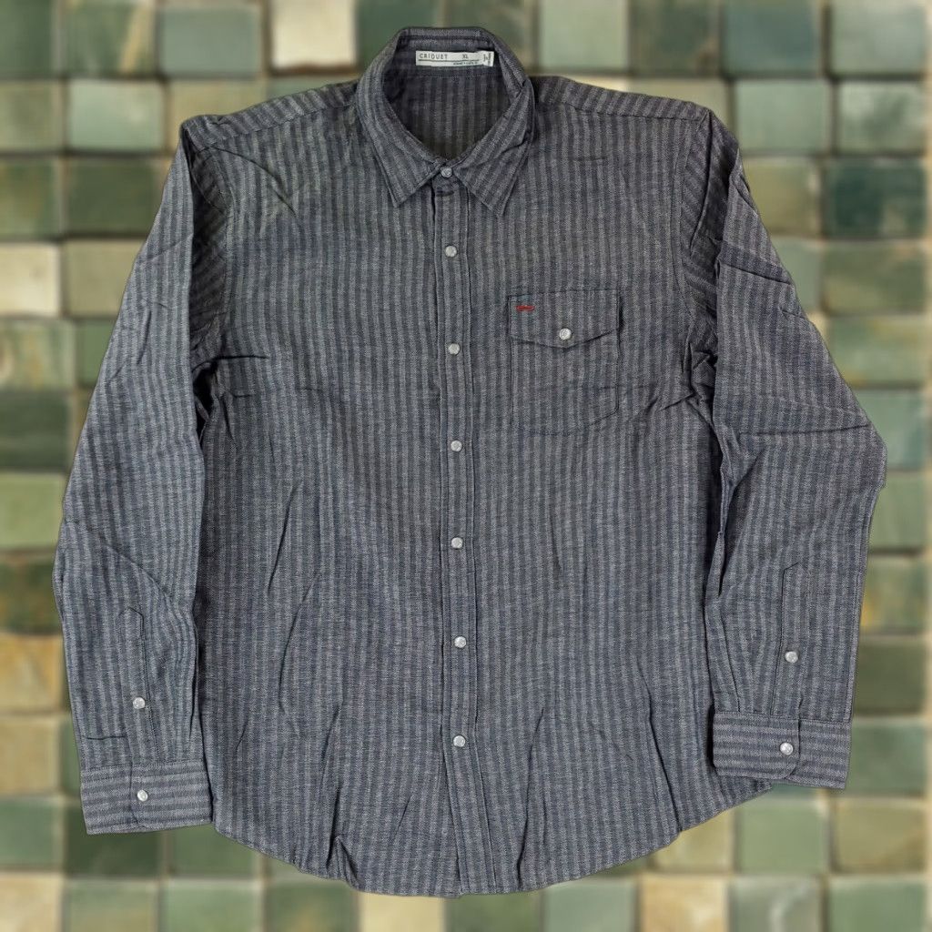 Vintage Criquet Shirt Pearl Snap Gray Striped Long Sleeve Mens XL Shirt Size US XL / EU 56 / 4 - 1 Thumbnail