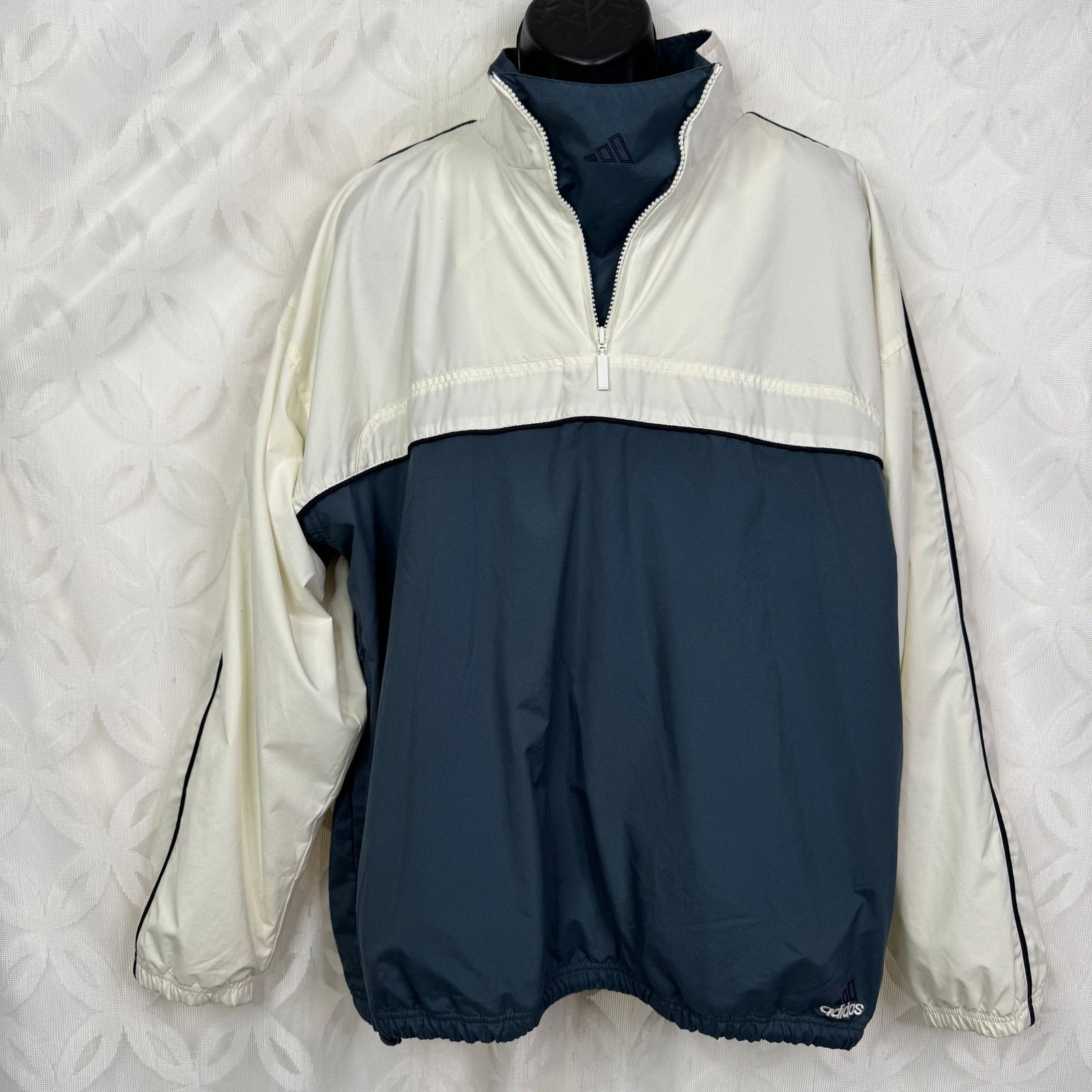 Adidas Track Jacket Windbreaker Navy White Men's XXL 1/4 Zip