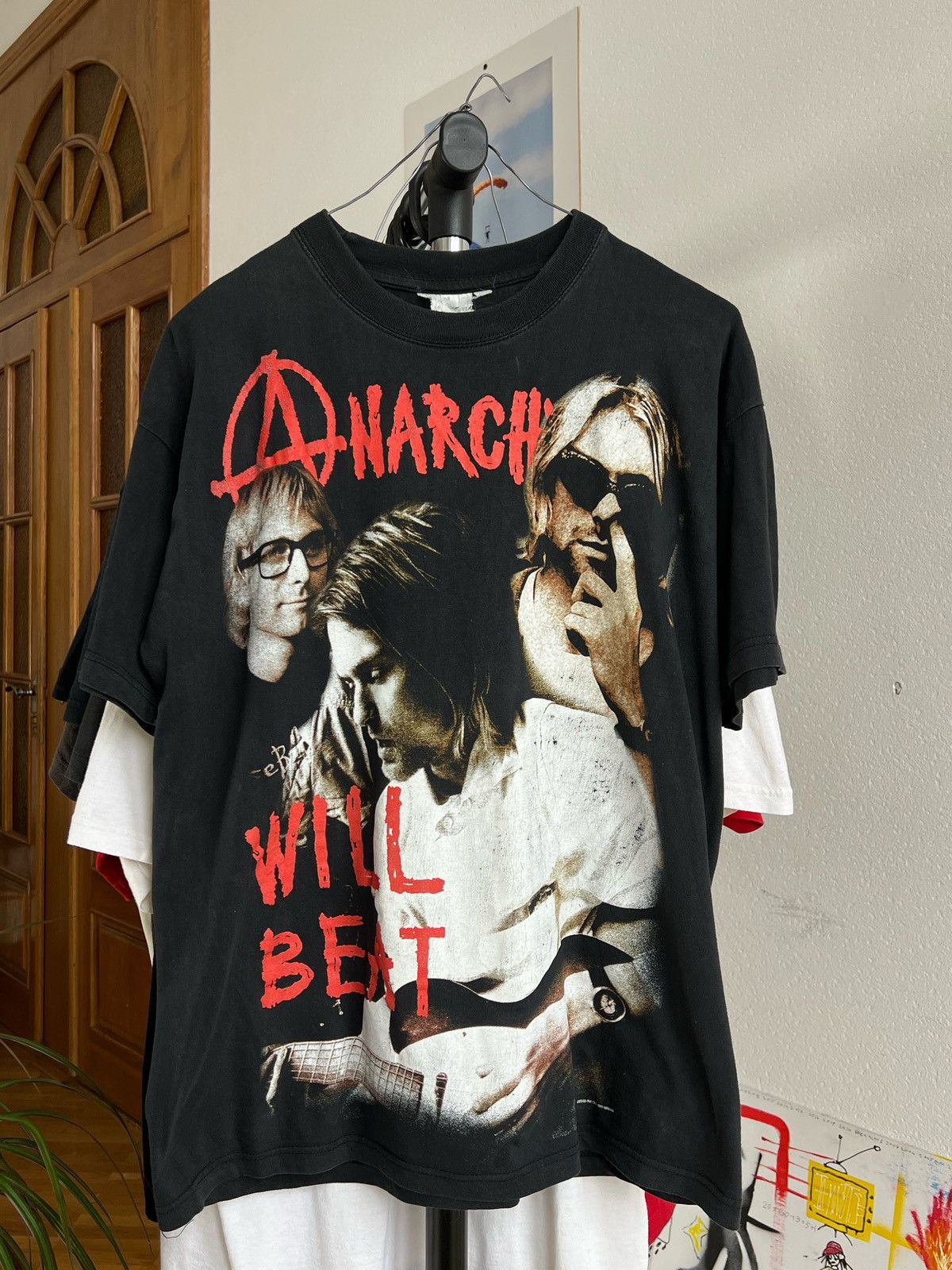 image of Vintage Kurt Cobain Nirvana Band Tee Print Rock Hype in Black, Men's (Size XL)