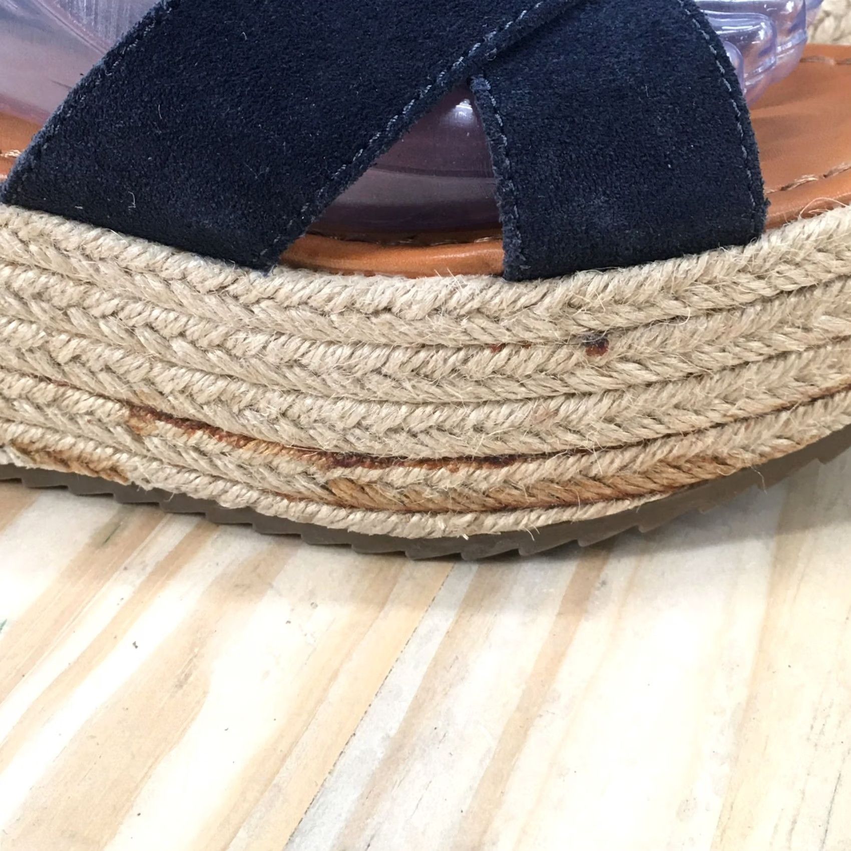 Vintage American Eagle Sandals Womens 7 Blue Fabric Platform Strappy Espadrile Wedge Size US 7 / IT 37 - 6 Thumbnail