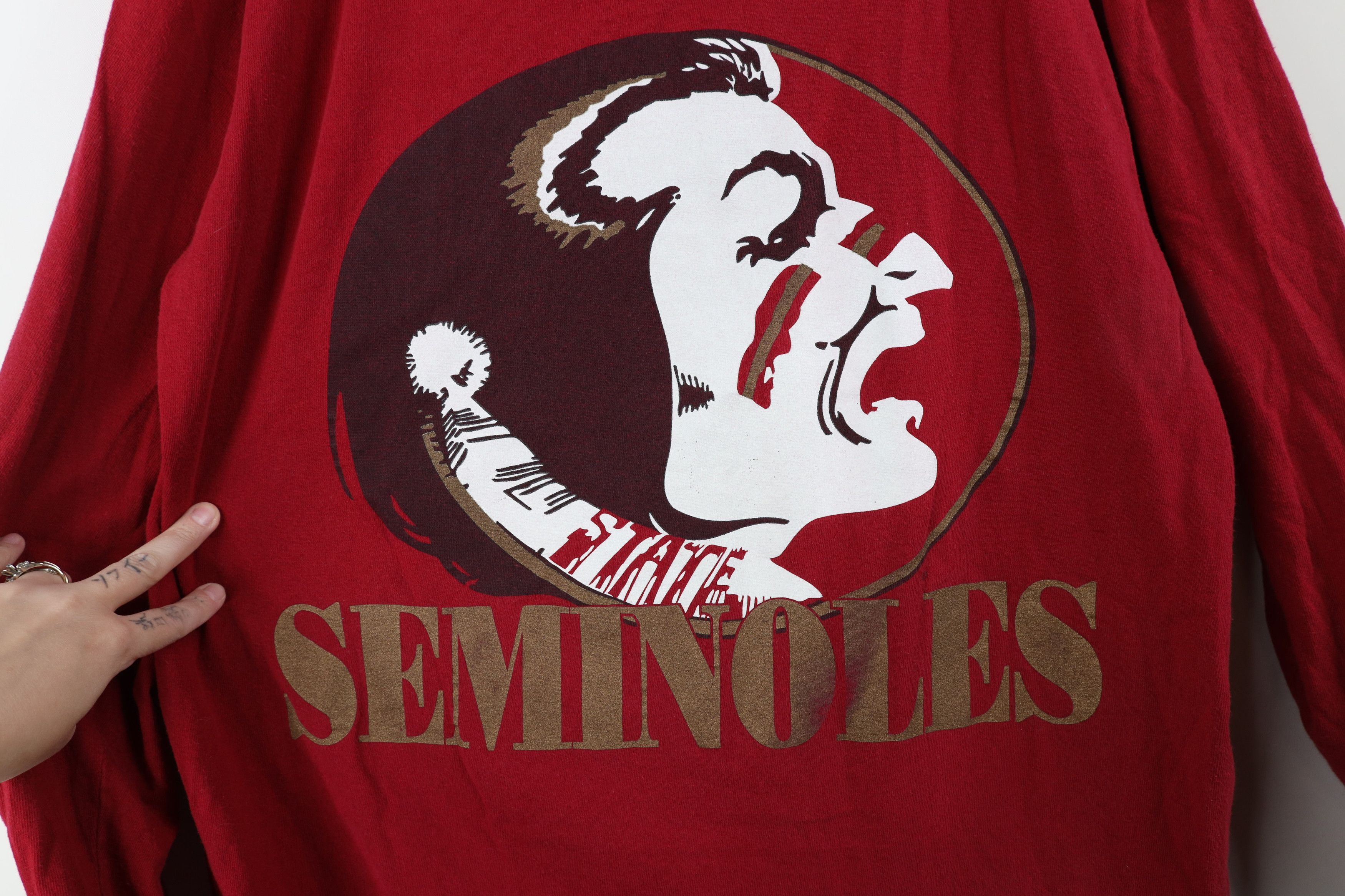Vintage Vintage 90s State University Long Sleeve T-Shirt Red Cotton Size US L / EU 52-54 / 3 - 4 Thumbnail