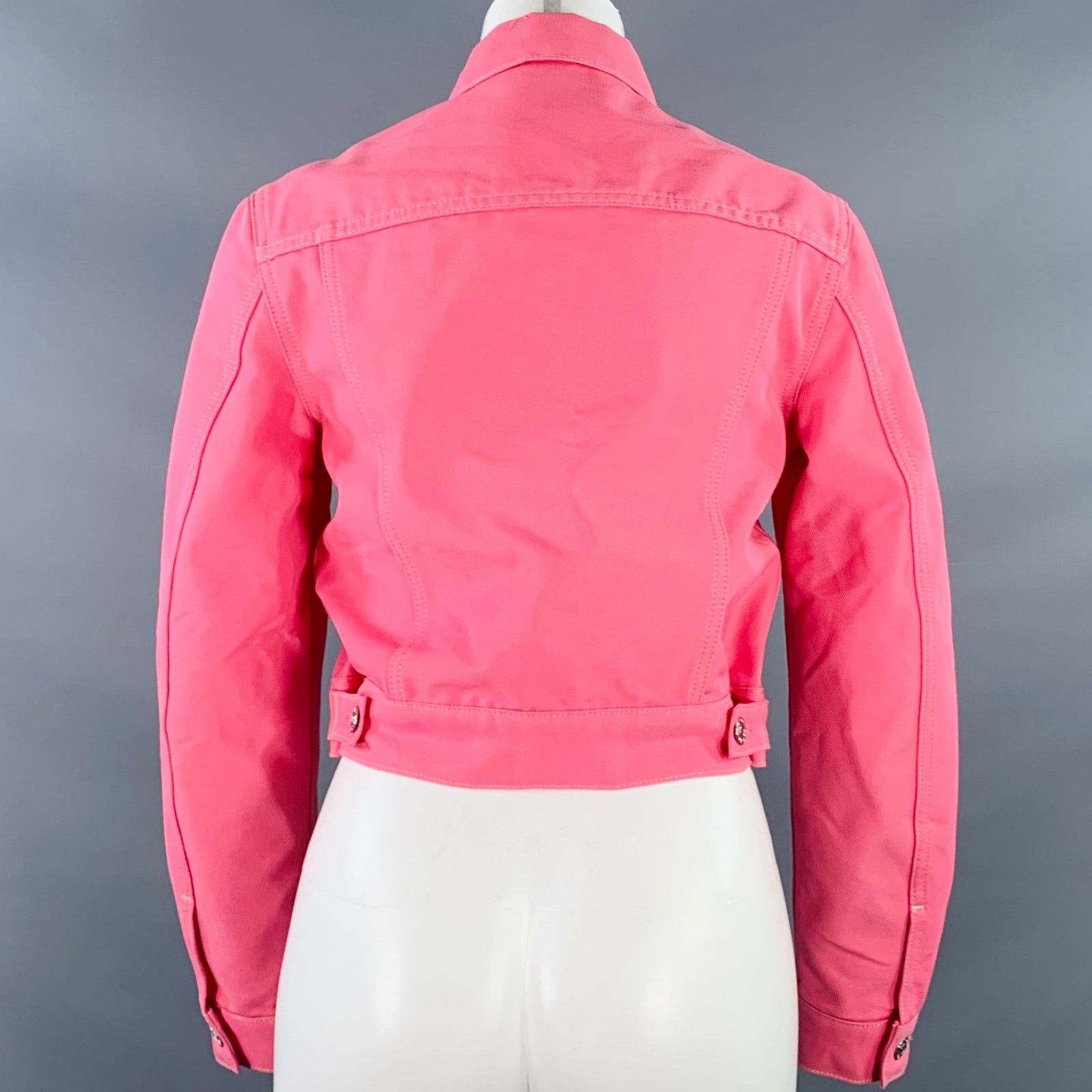Helmut Lang XS Femme Trucker Pink Cotton Blend Cropped Denim Jacket Size XS / US 0-2 / IT 36-38 - 3 Thumbnail