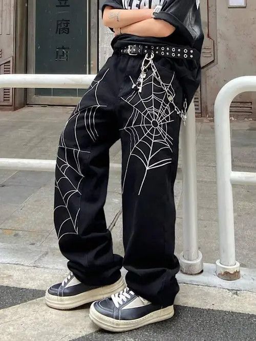 Jean SpiderWeb VINTAGE Y2K baggy jeans pants Size US 34 / EU 50 - 3 Thumbnail