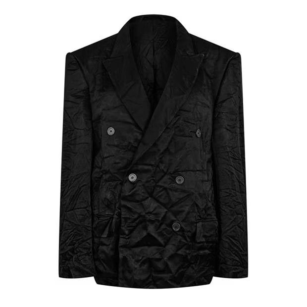 Balenciaga o1g2r1mq0924 Double Breasted Crinkled Jackets in Black Size S / US 4 / IT 40 - 1 Thumbnail