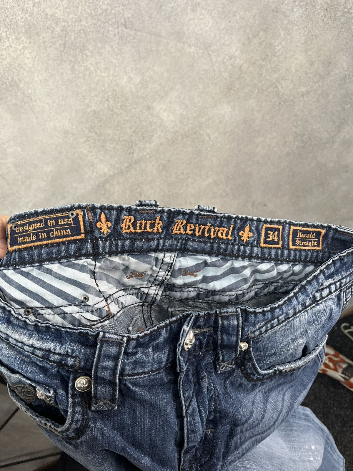 Rock Revival ROCK REVIVAL Hadriel Straight Blue Distressed Jeans Size US 34 / EU 50 - 15 Thumbnail