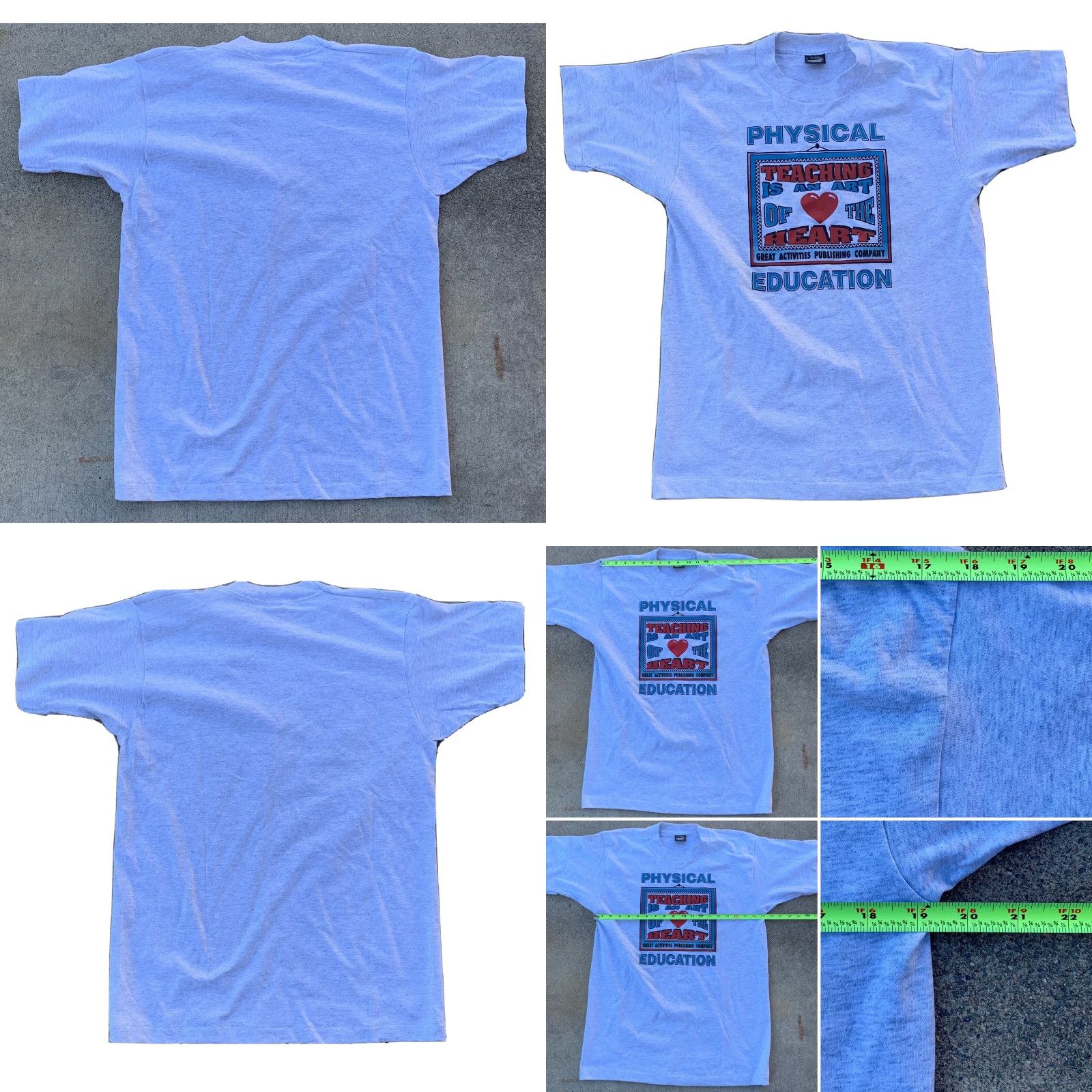 Vintage VINTAGE Screen Stars T-Shirt Physical Education TEACHING IS AN ART OF THE HEART Gray L Unisex 50/50 Cotton-Polyester Graphic Tee 1980s 1990s Size US L / EU 52-54 / 3 - 8 Thumbnail