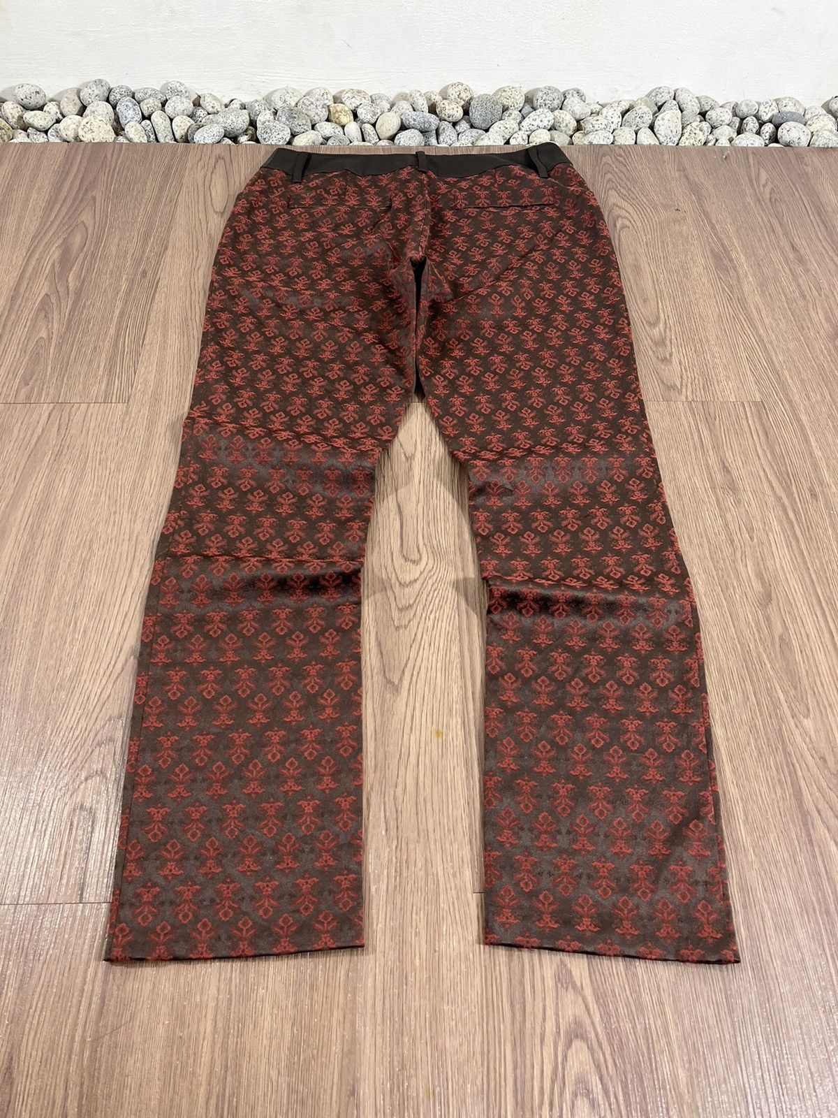 Japanese Brand Fleur de Colza – Red Jacquard Pattern Slim Pants Size US 29 - 6 Thumbnail