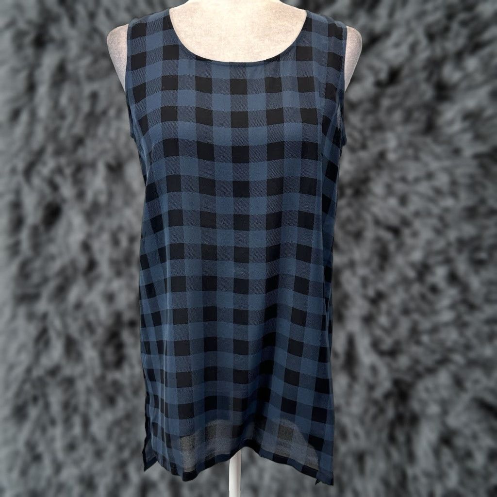 Eileen Fisher Eileen Fisher 100% Silk Tank Tunic Top Sz Small Blue Black Check Lightweight Size S / US 4 / IT 40 - 1 Thumbnail