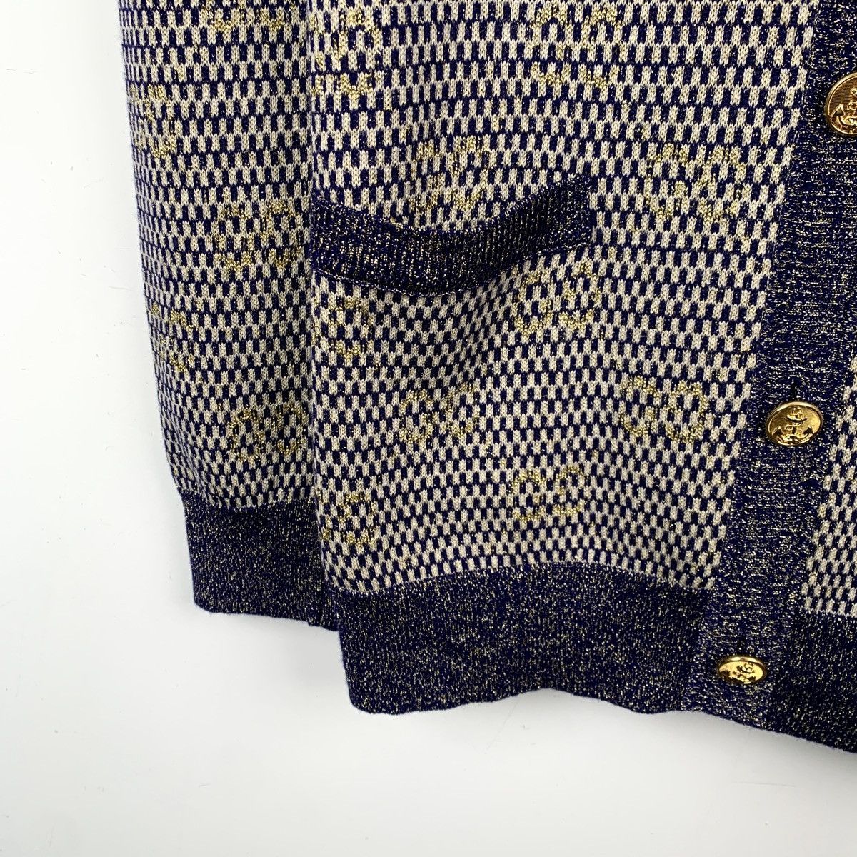 Gucci Gucci Blue Gold Thread Wool Knit Cardigan K26WX Size S / US 4 / IT 40 - 4 Thumbnail