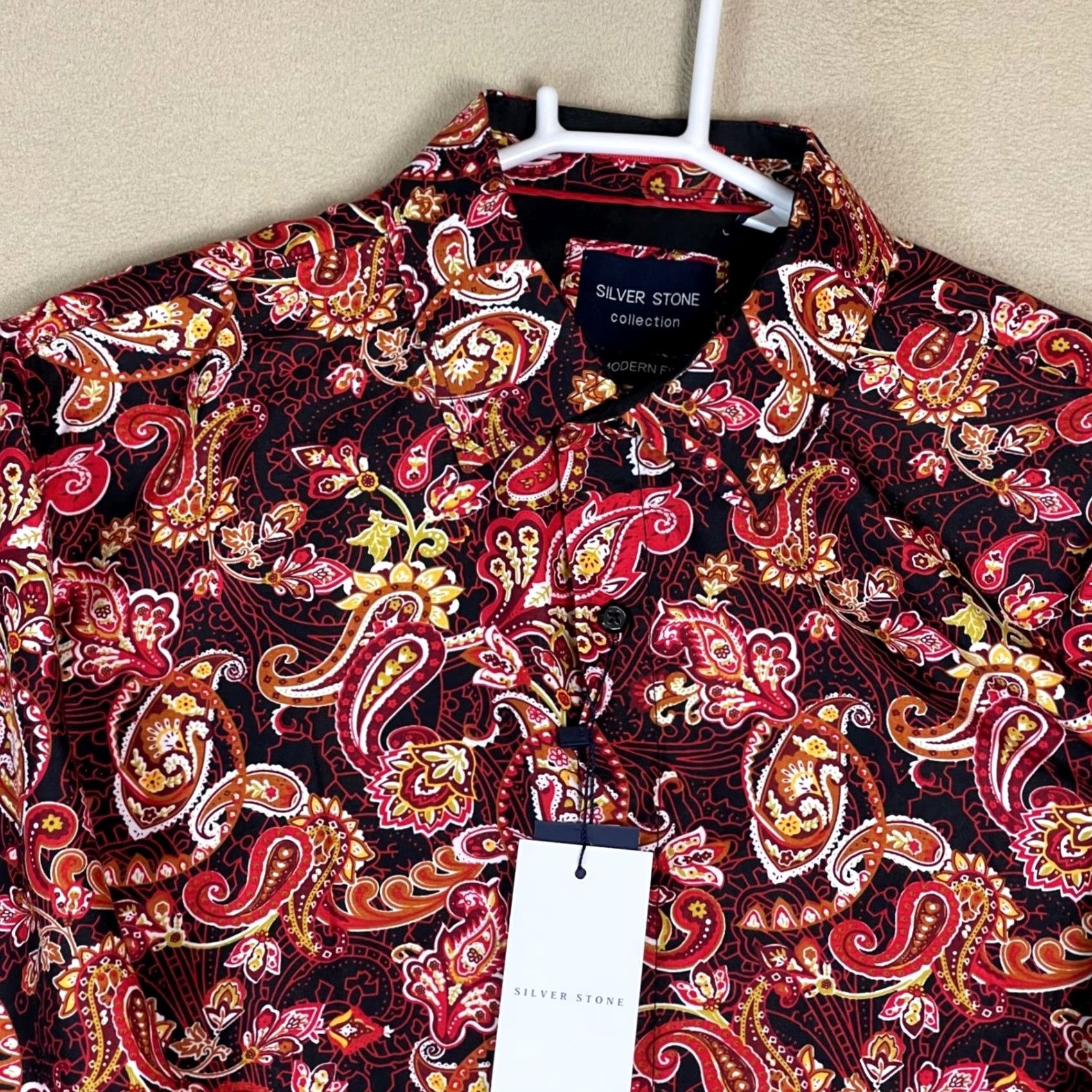 Vintage SILVER STONE Shirt Men L Paisley Button-Down Long Sleeve Modern Fit Button-Up Red Size US L / EU 52-54 / 3 - 2 Thumbnail