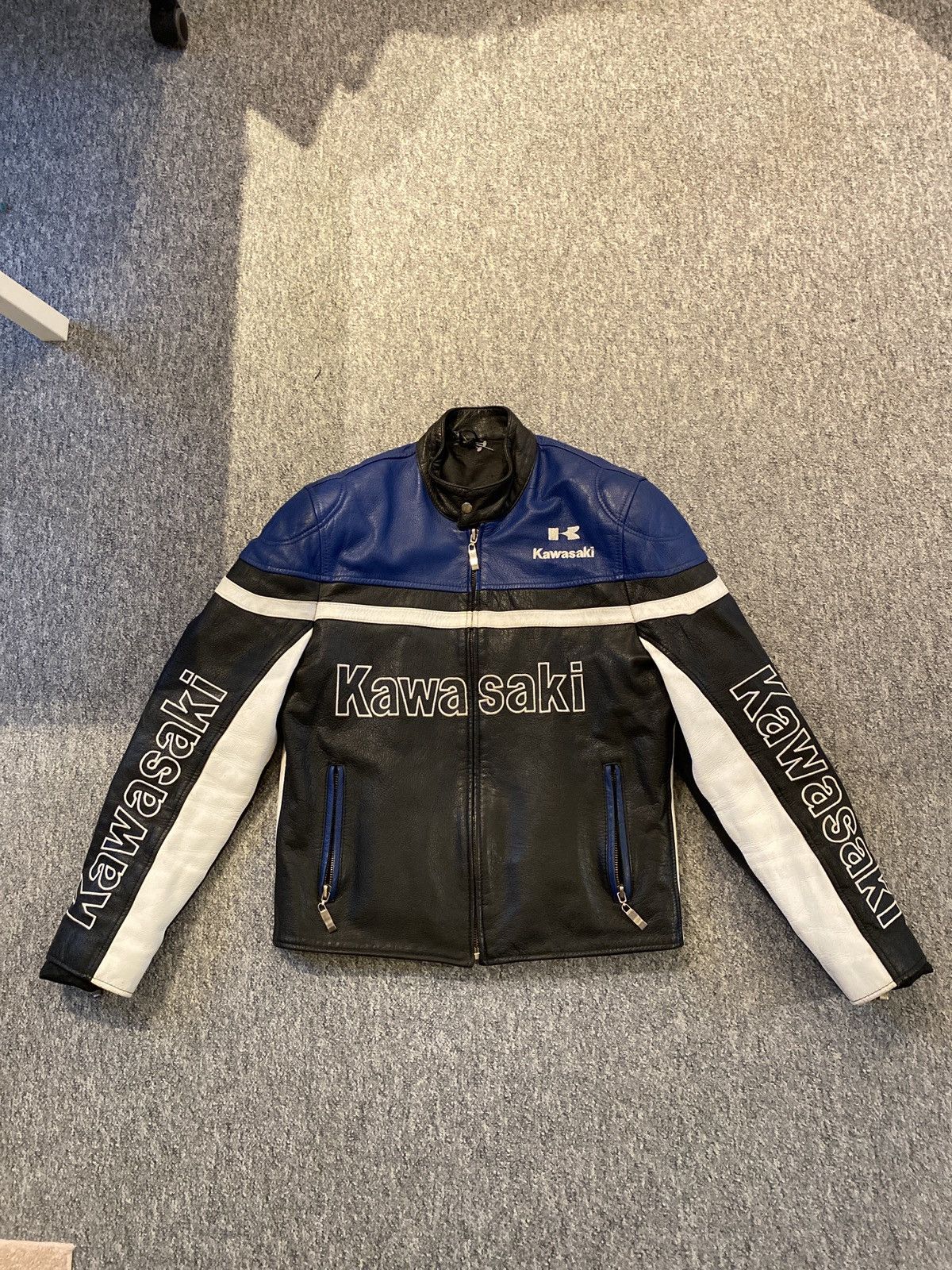 Japanese Brand × Vintage Vintage Kawasaki blue racer leather jacket Size US S / EU 44-46 / 1 - 4 Thumbnail