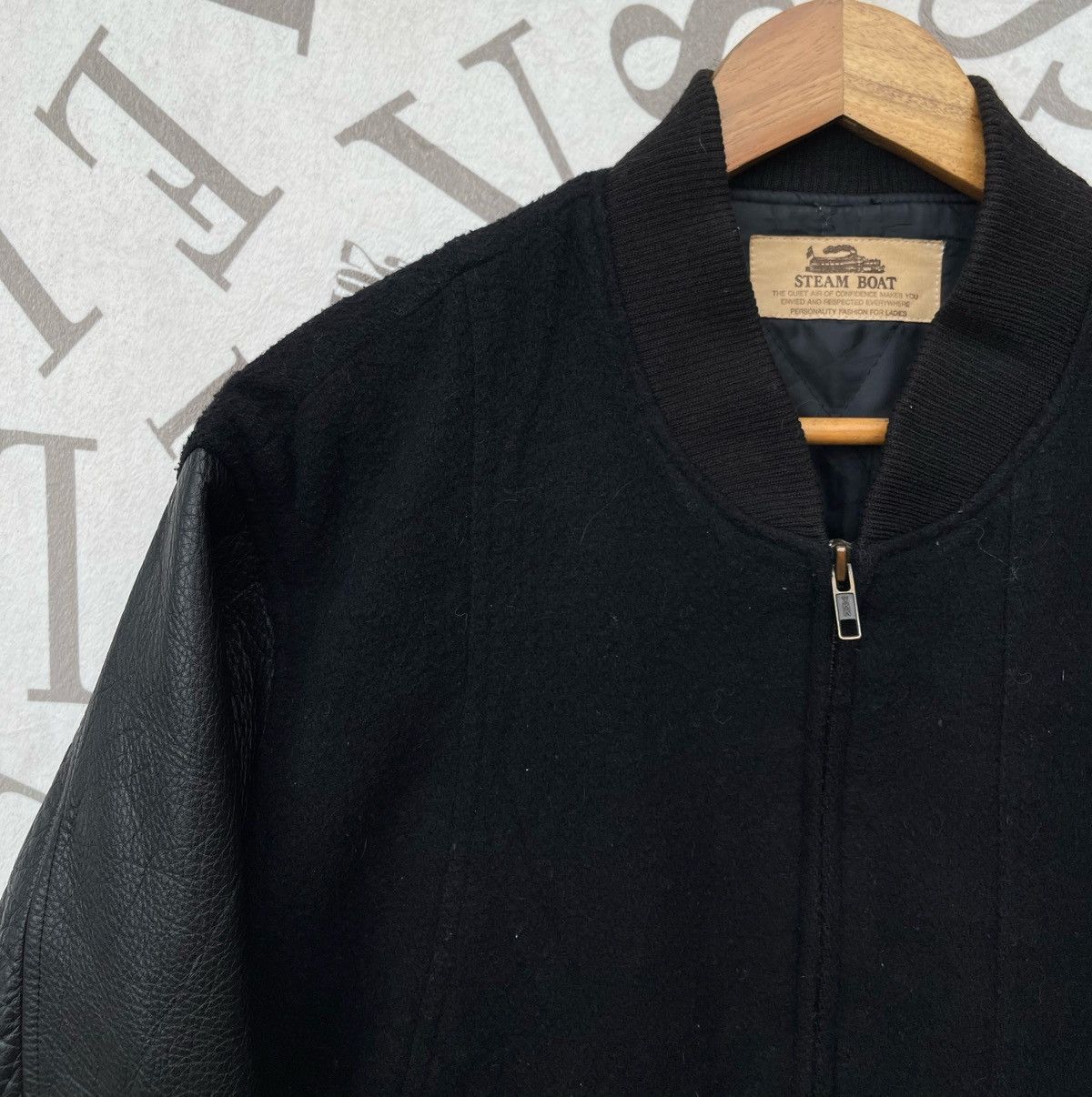 Issey Miyake 🔥Vintage 80's Steam Boat Japan Leather Sleeve Bomber Jacket Size US M / EU 48-50 / 2 - 9 Thumbnail
