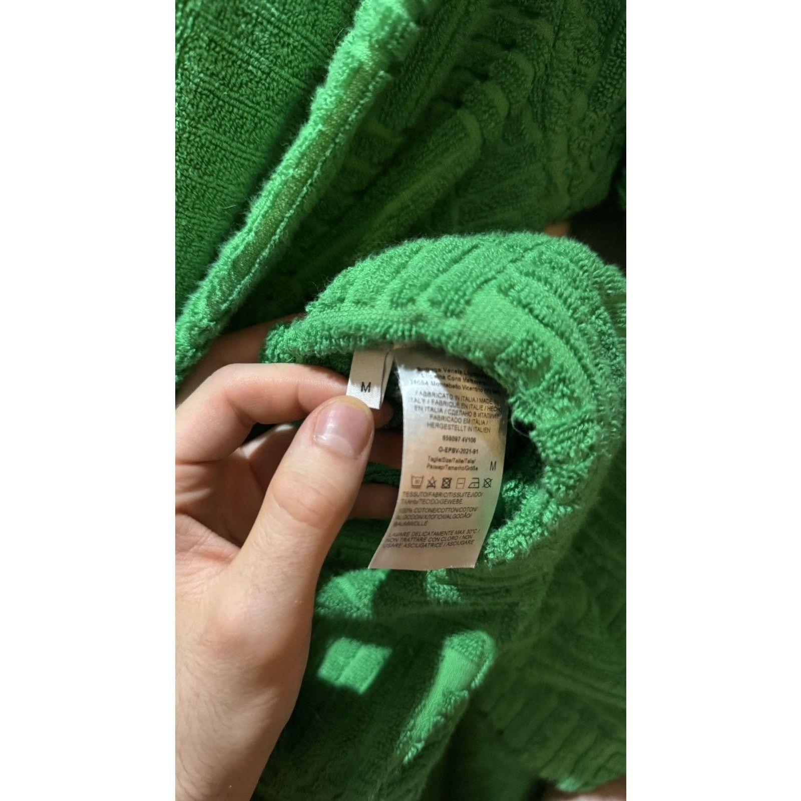 Bottega Veneta $750 Grass Green Intreccio Pattern Cotton Bathrobe Size ONE SIZE - 11 Thumbnail