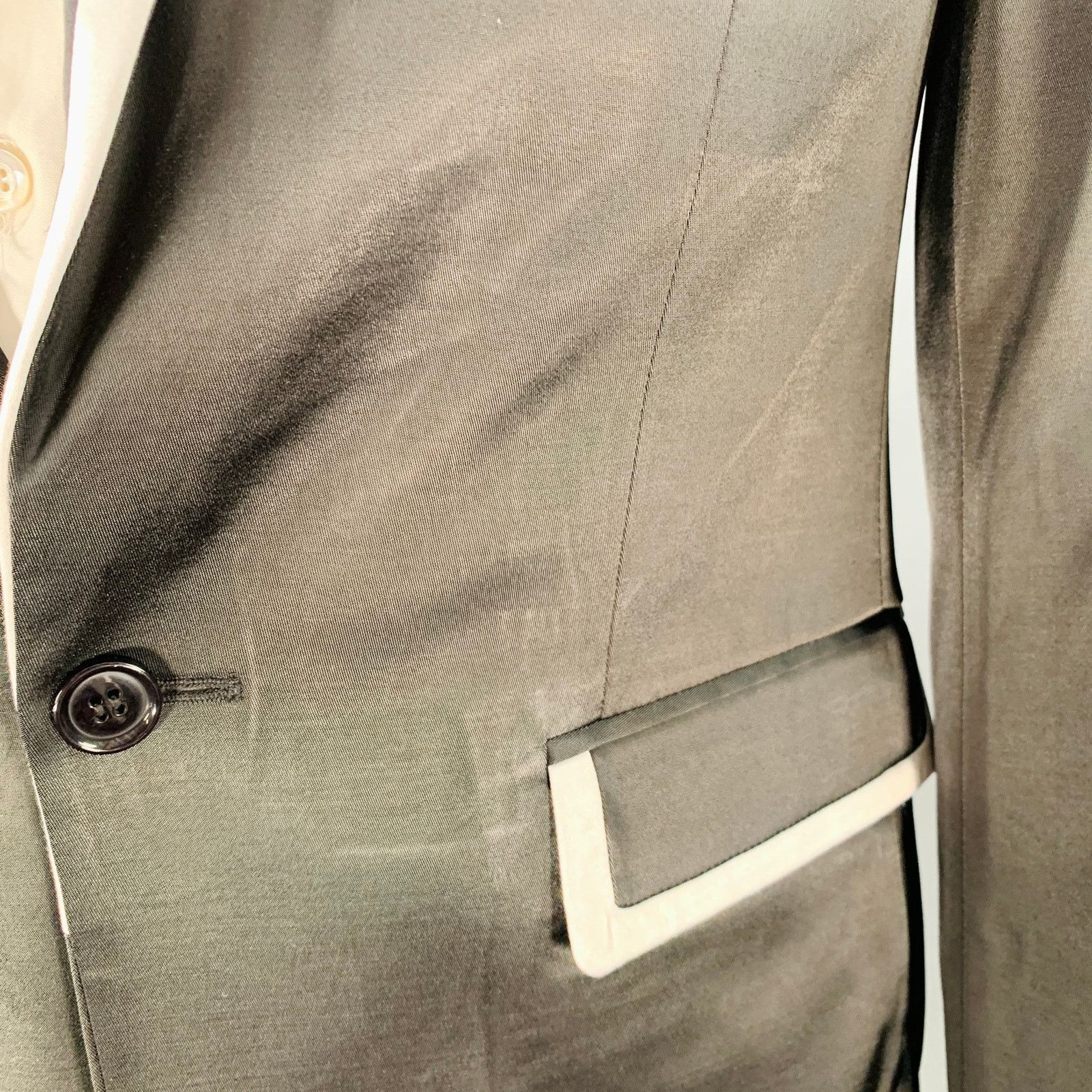 Raf Simons Black White Satin Wool Acrylic Peak Lapel Contrast Trim Size 42R - 7 Thumbnail