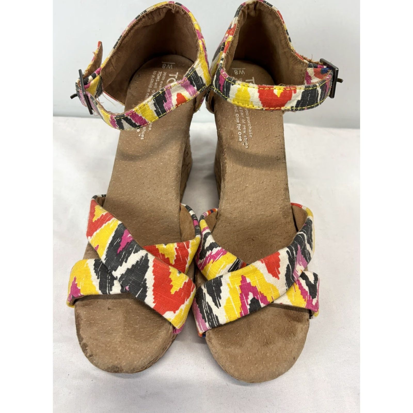 Toms Toms Sienna Cork Wedge Sandals Size 8 Multicolor Ikat Aztec Boho Summer Womens Buckle Ankle Strap Adjustable Espadrille Wedge Shoes Size US 8 / IT 38 - 3 Thumbnail
