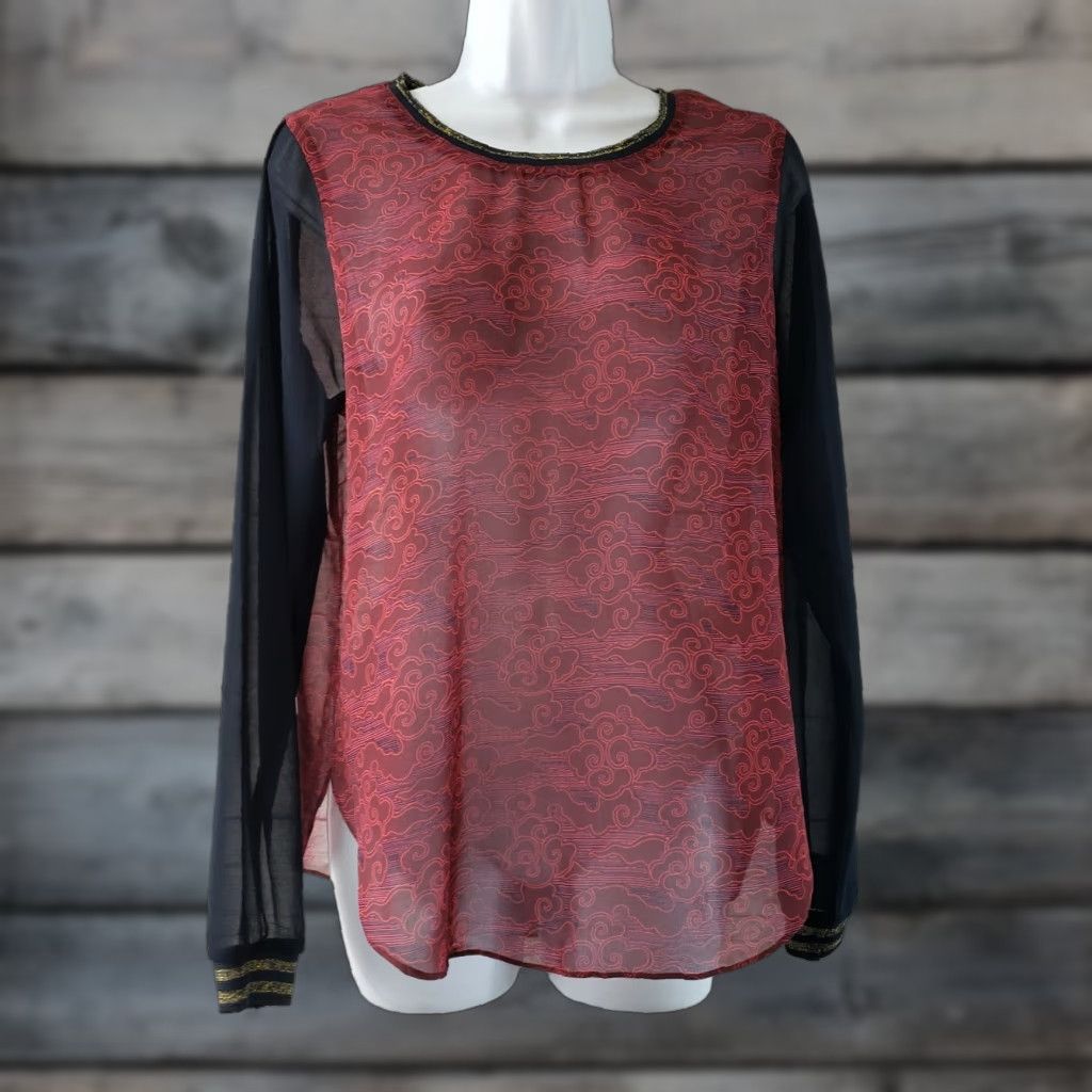 Scotch & Soda Scotch & Soda Maison Scotch Womens Blouse Size 2 Long Sleeve Maroon Red Sheer Polyester Round Neck Womens Size XS / US 0-2 / IT 36-38 - 1 Thumbnail
