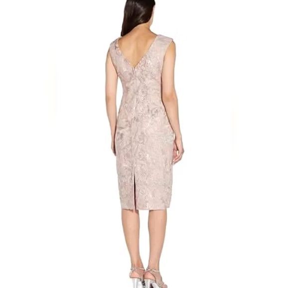 Adrianna Papell Adrianna Papel Womens Dress 6 UK Embroidered Lace Knee Dusty Rose Size M / US 6-8 / IT 42-44 - 3 Thumbnail