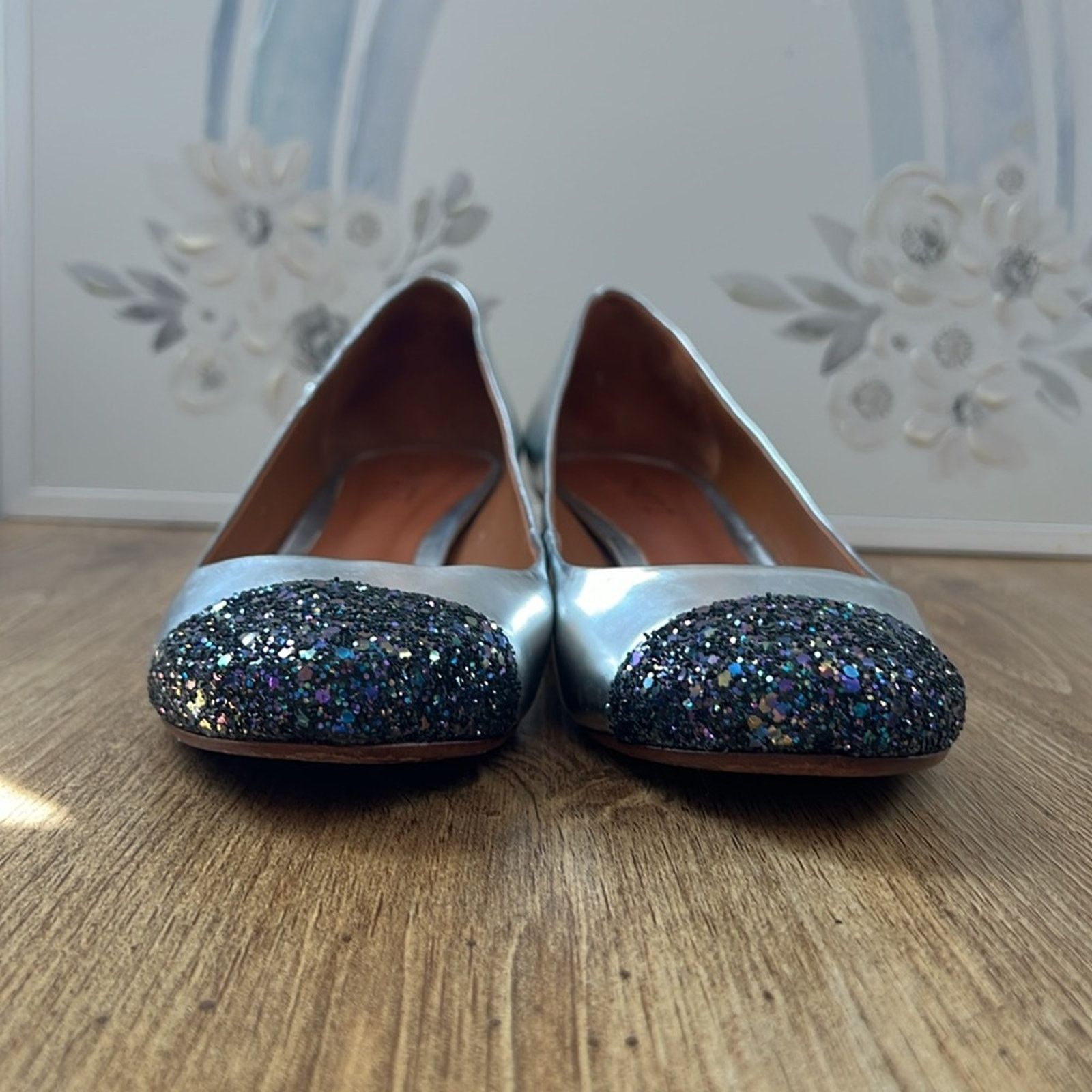SCHUTZ Schultz Silver Glitter Block Heels Size US 9 / IT 39 - 6 Thumbnail