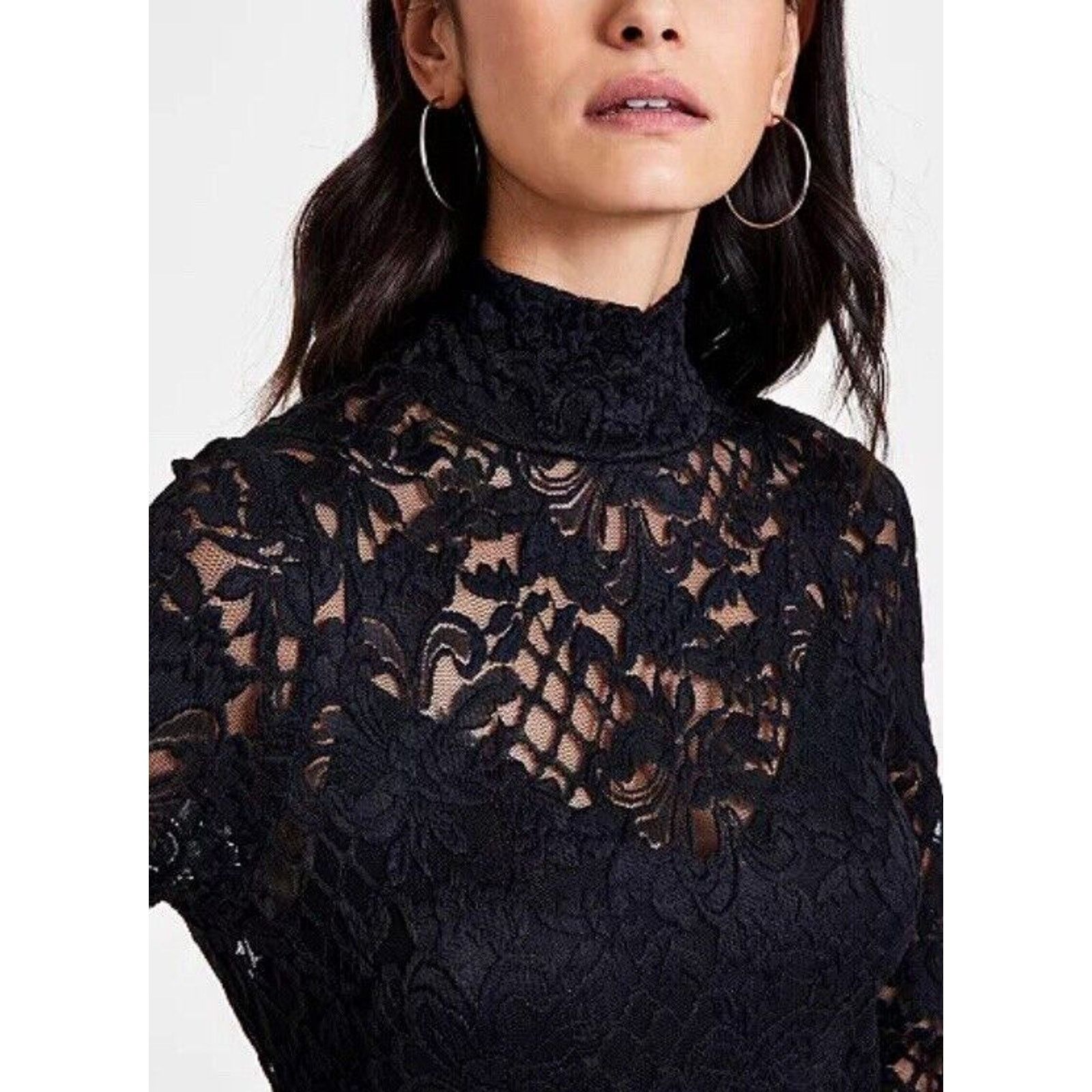 Bar III Bar III Women Lace Bodycon Dress Deep Black Size XS Size XS / US 0-2 / IT 36-38 - 4 Thumbnail