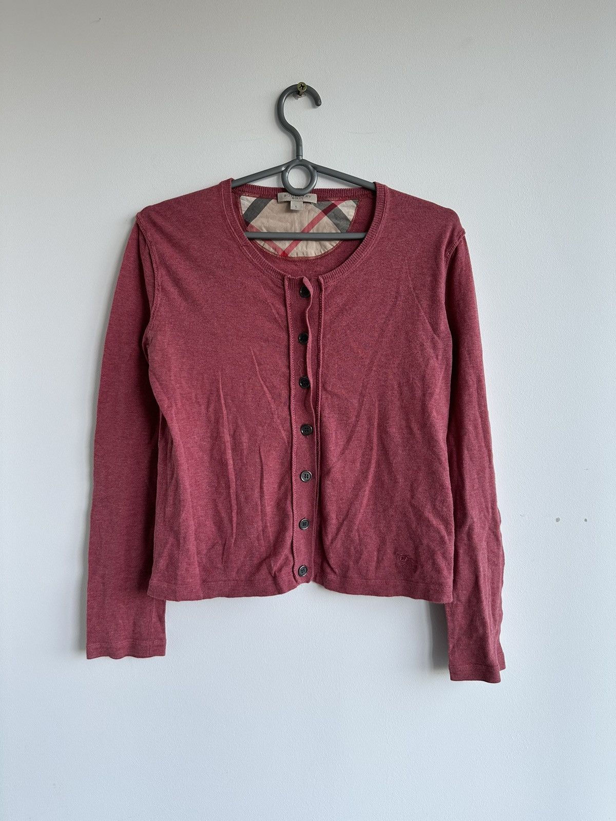 Burberry Burberry Brit Nova Check Neck Red Cardigan Long Sleeve Small Size S / US 4 / IT 40 - 1 Thumbnail