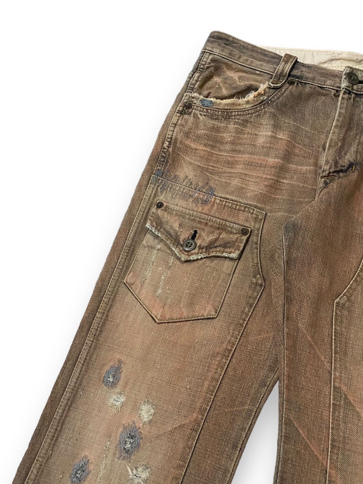Japanese Brand Japan Bartack Damaged Ripped Bullet Distressed Denim Size US 33 - 6 Thumbnail
