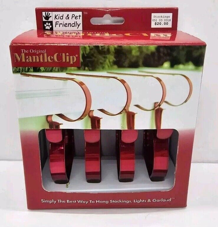 Designer New Original Mantle Clip 4 Red Stocking Hangers Holders Size ONE SIZE - 1 Thumbnail