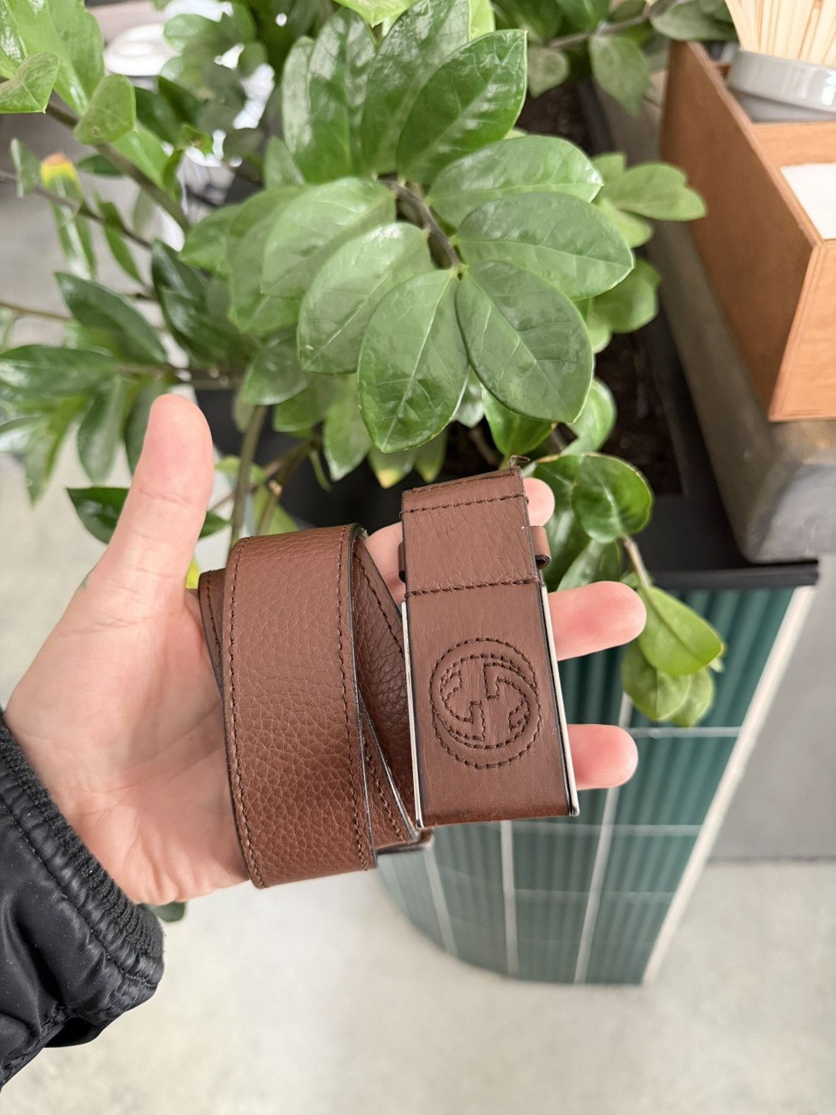 Gucci Gucci Men's Leather Buckle Interlocking G Belt Size 32 - 2 Thumbnail