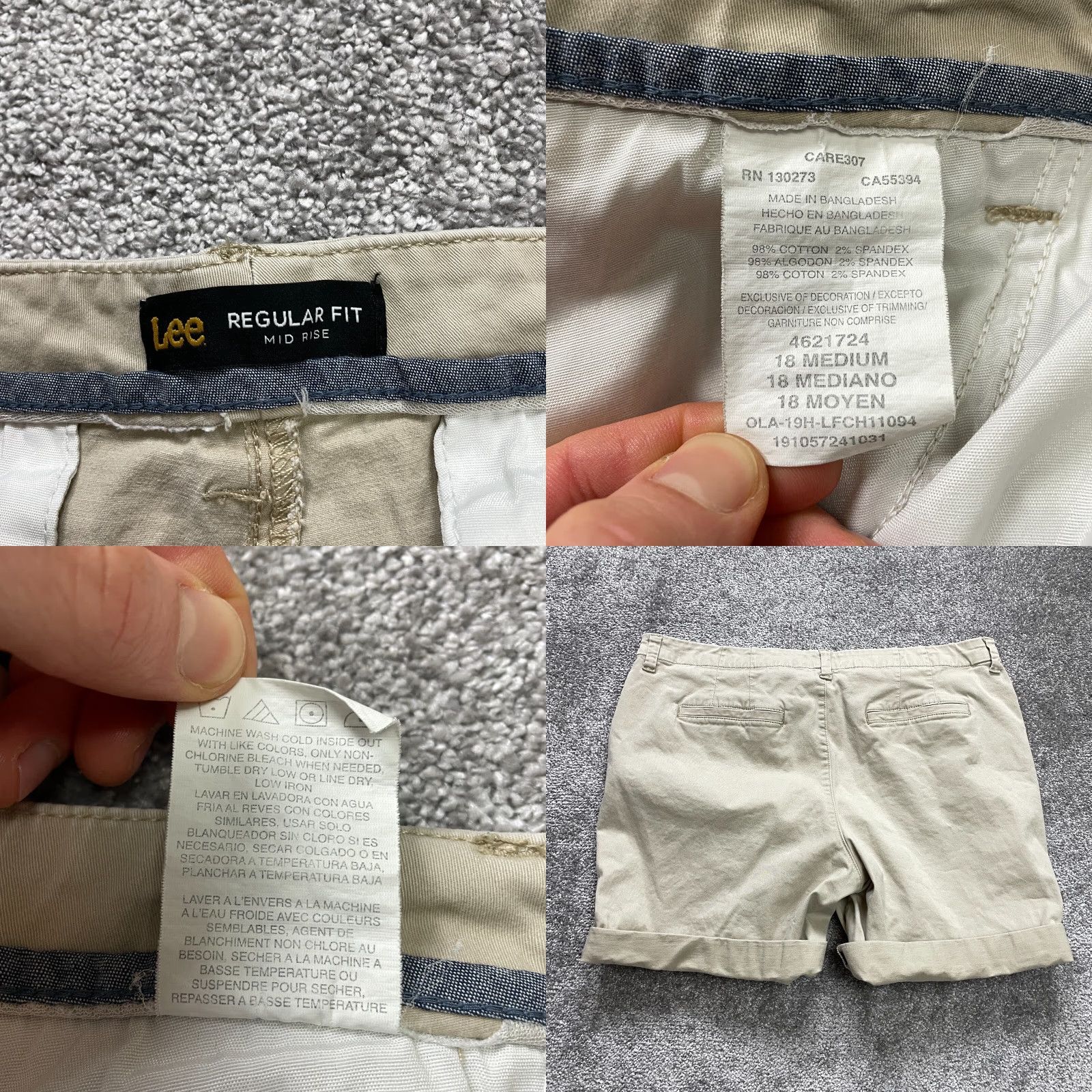 Lee Lee Bermuda Shorts Womens 18 Regular Mid Rise Beige Knit Casual Summer Safari 6 in Inseam Pocket Pockets Pre-Owned? Size 40" / US 18 - 8 Thumbnail