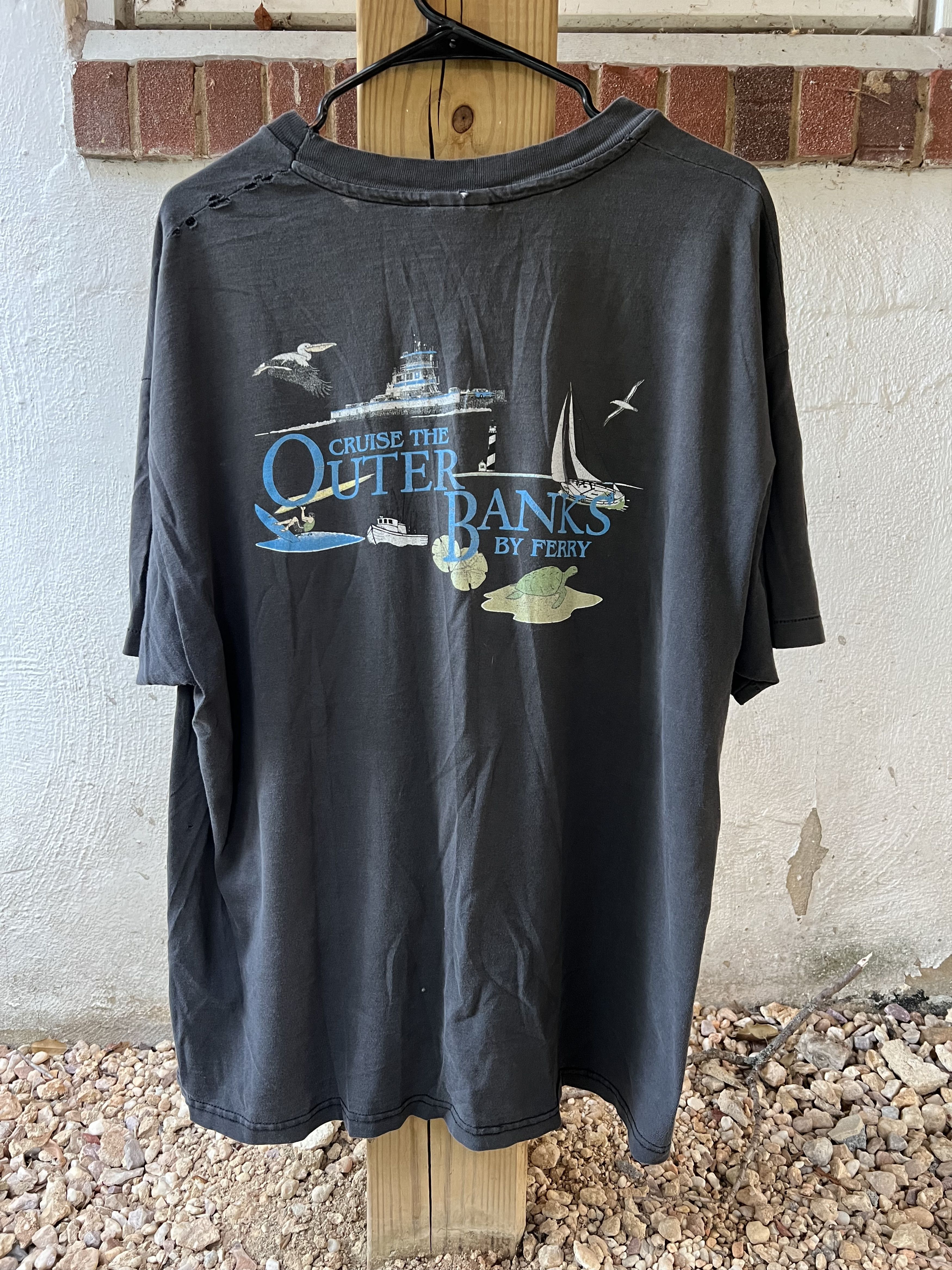 Vintage 90s Thrashed Outer Banks Ferry Pocket T OBX Size US XL / EU 56 / 4 - 1 Thumbnail