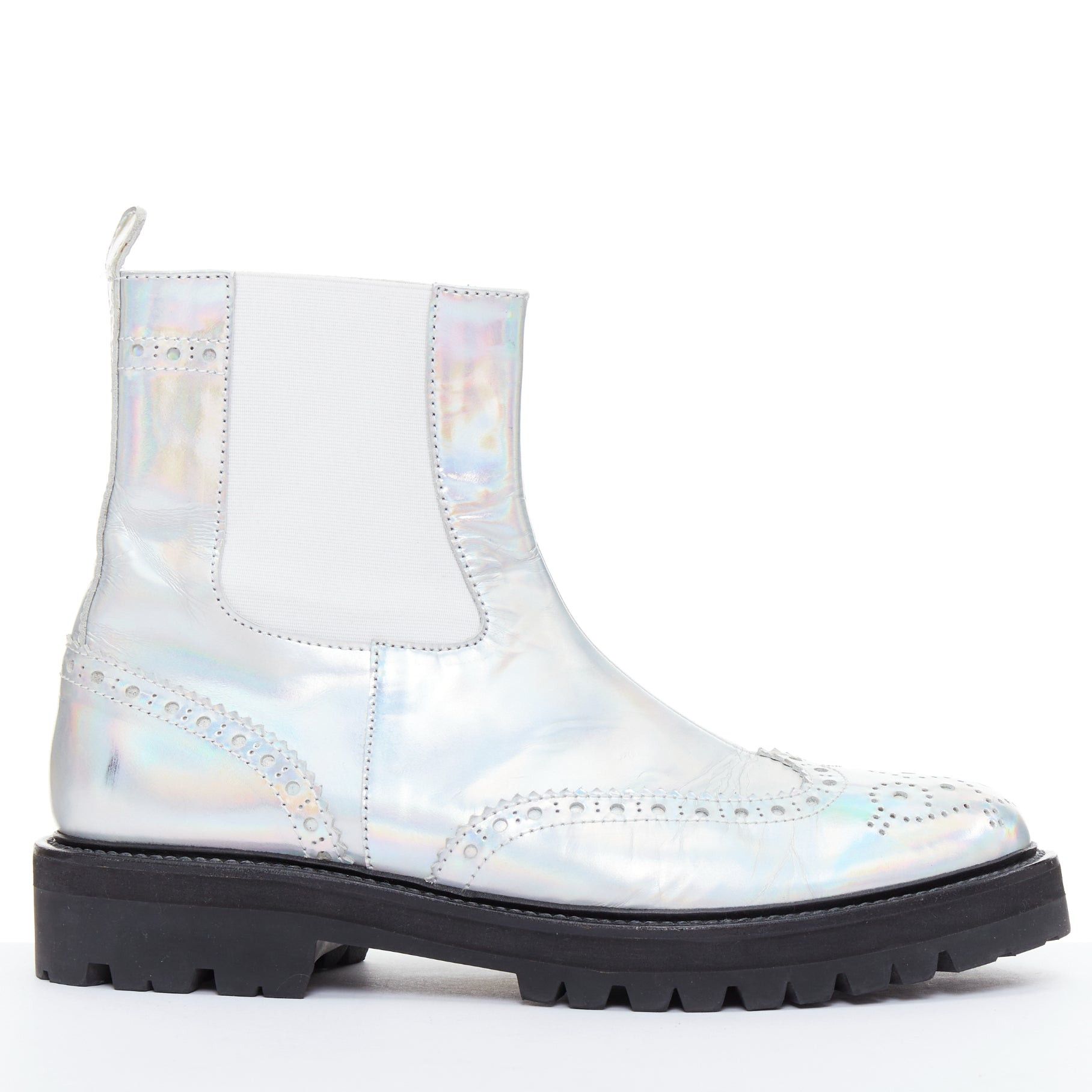 Juun.J JUUN J VIBRAM silver metallic holographic wingtip ankle boots EU43 Size US 10 / EU 43 - 1 Thumbnail