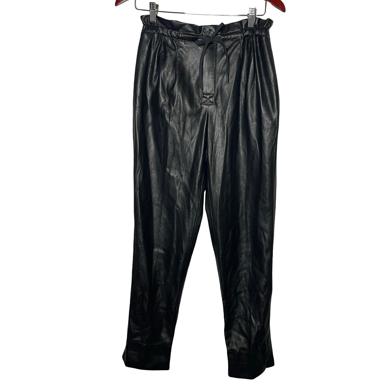 Alice + Olivia Alice and Olivia Liliana Black Faux Leather Paperbag Pants S Size 26" / US 2 / IT 38 - 2 Thumbnail