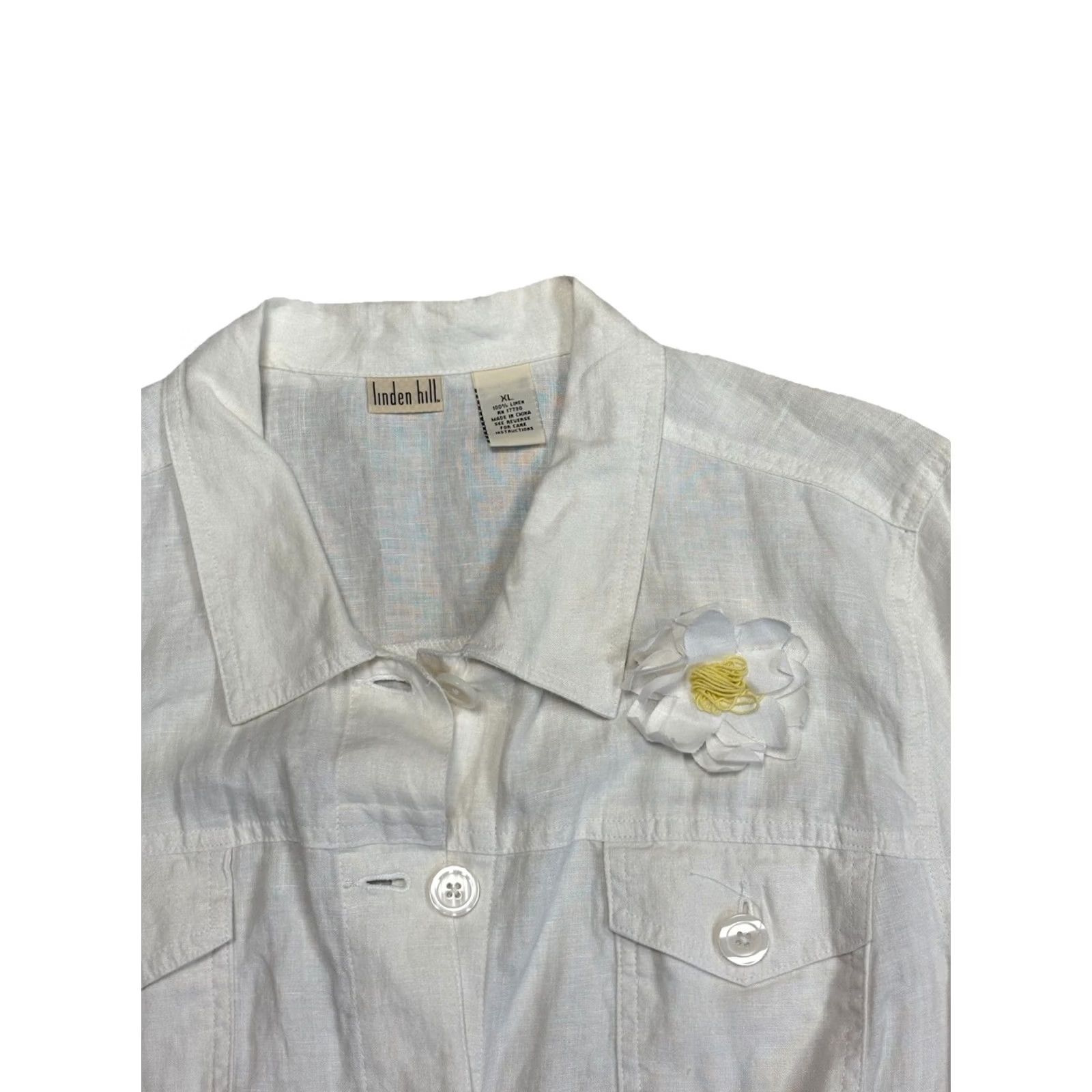 Vintage VINTAGE Linden Hill 100% Linen Women's XL White Button Up w/ Brooch Flower NWT Jacket Womens 90s Retro Y2K Size XL / US 12-14 / IT 48-50 - 2 Thumbnail