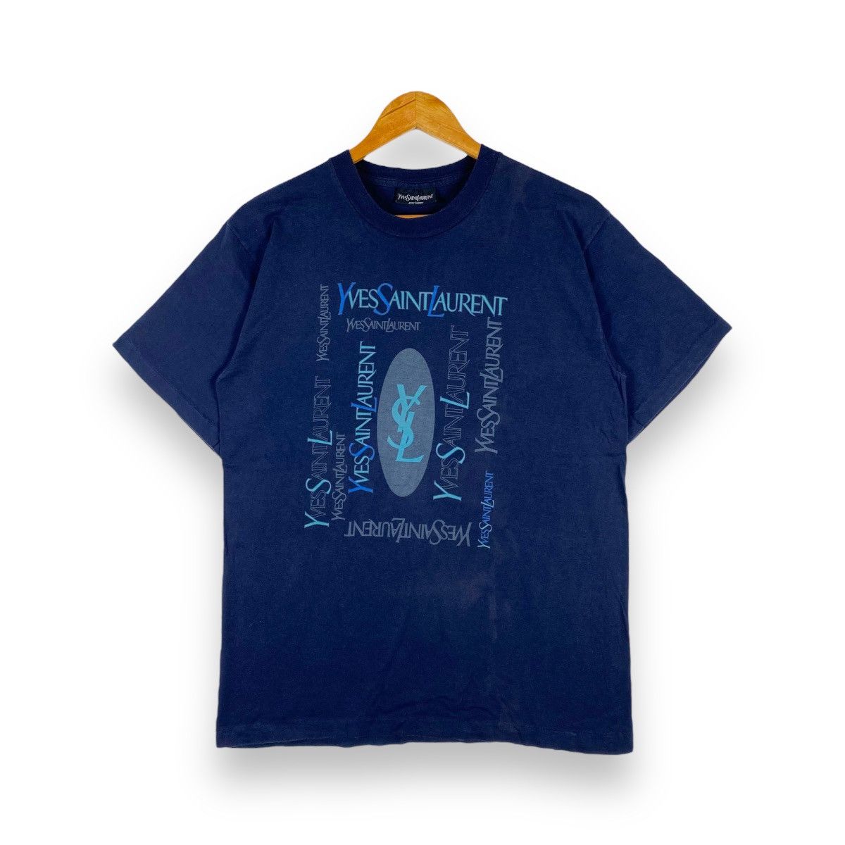 Vintage 90's YVES SAINT LAURENT Spellout Graphic Faded Tee