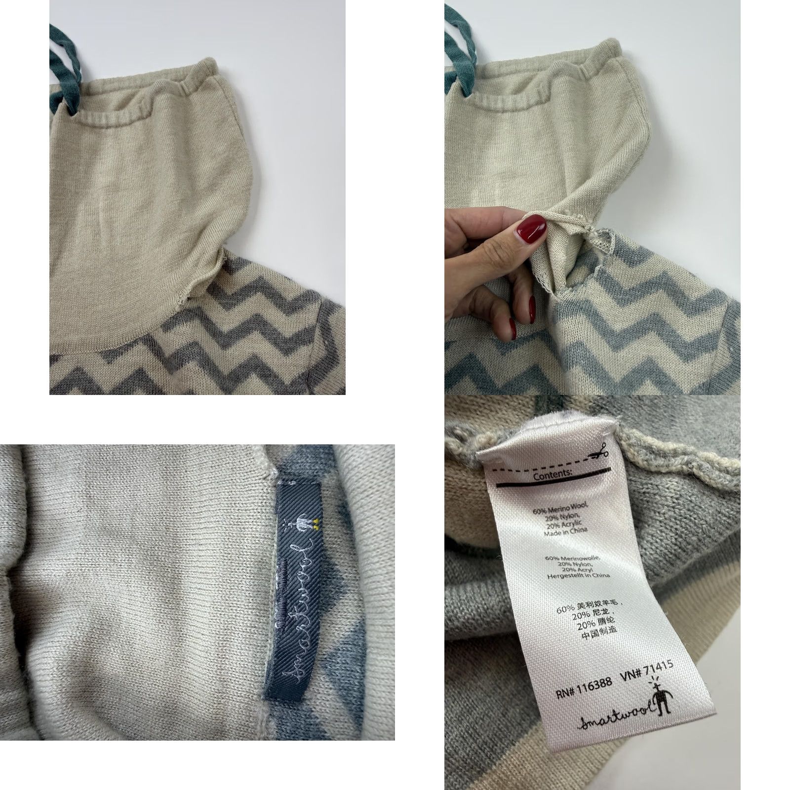 Smartwool SmartWool Sweater Womens M Beige Tunic Cowl Neck Chevron Knit Pullover Size M / US 6-8 / IT 42-44 - 8 Thumbnail