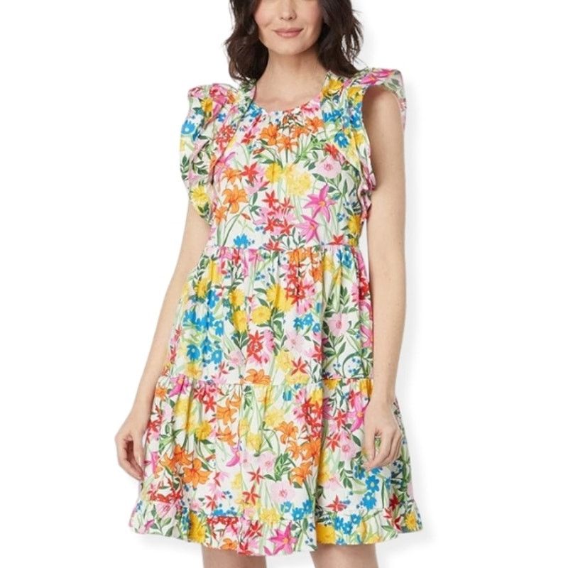 Other Maggy London Mini Dress Floral Ruffle Sleeves Multicolor 16 Size XXL / US 16-18 / IT 52-54 - 1 Thumbnail