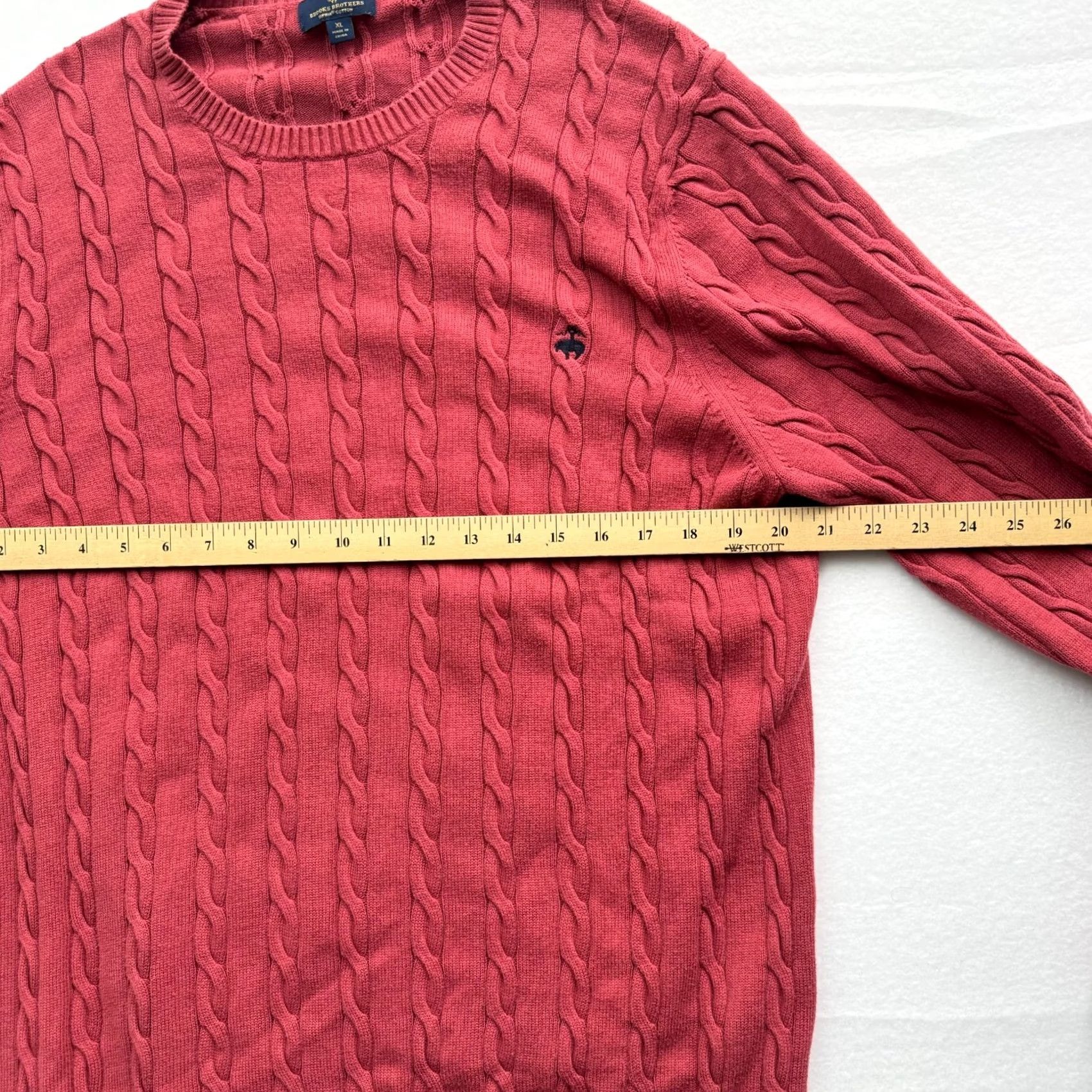Brooks Brothers VINTAGE Brooks Brothers Men's XL Cable Knit Sweater Sweatshirt 90s Supima Cotton Red Crew Neck Pullover Knit Size US XL / EU 56 / 4 - 5 Thumbnail