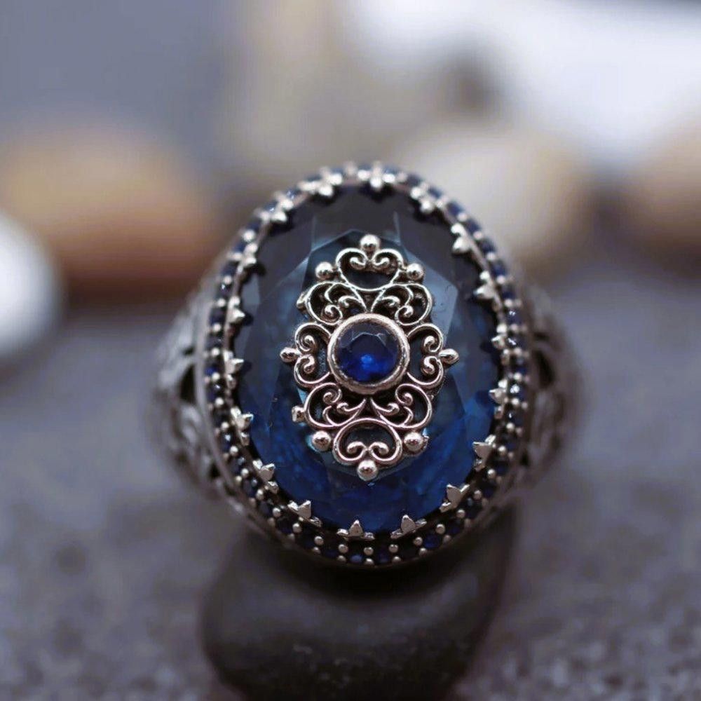 Other Men's Blue Ancient Middle East Arabic Silver Ring - Size 8 Size ONE SIZE - 2 Thumbnail