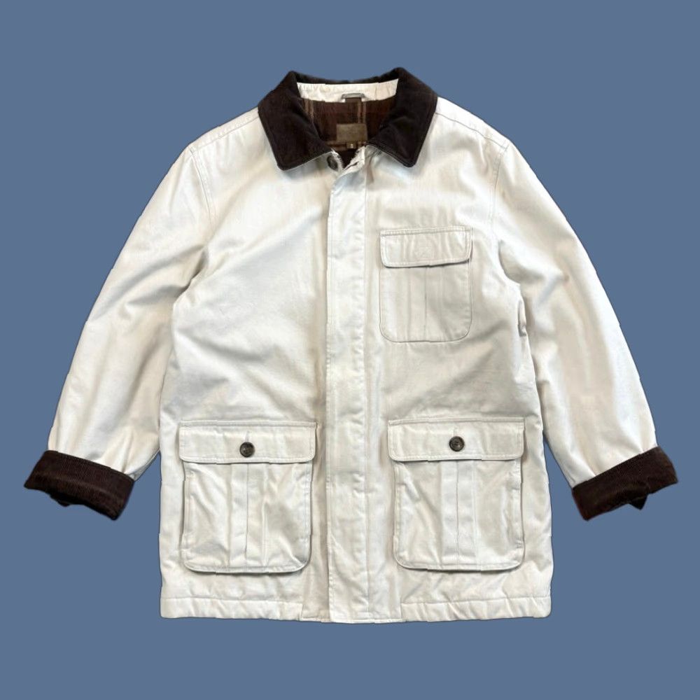 VINTAGE St. John’s Bay Barn Coat Men M Cotton Cream Corduroy Cuffs 90s Solid Button Zip Coat Casual Workwear Winter Fall Spring 90s Men’s Barn Coat