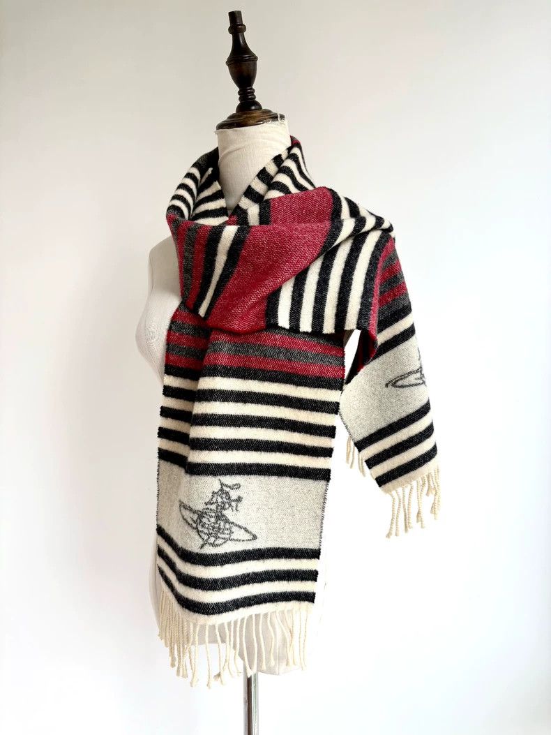 Vivienne Westwood Vivienne Westwood Red and gray striped Saturn wool scarf Size ONE SIZE - 3 Thumbnail