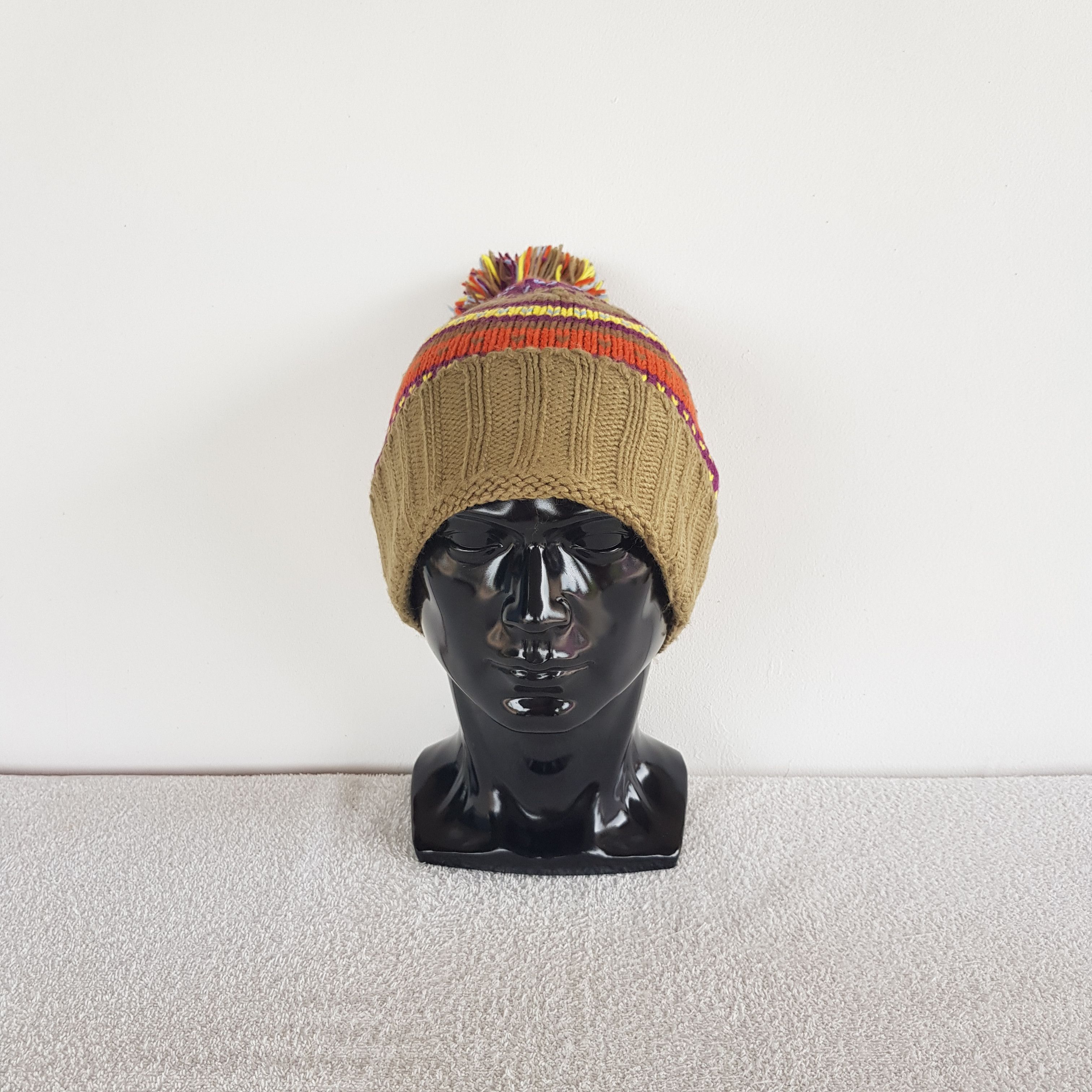 Homespun Knitwear Vintage Japanese Beanie Ribbed Knit Pom Snow Caps Hats. Size ONE SIZE - 2 Thumbnail
