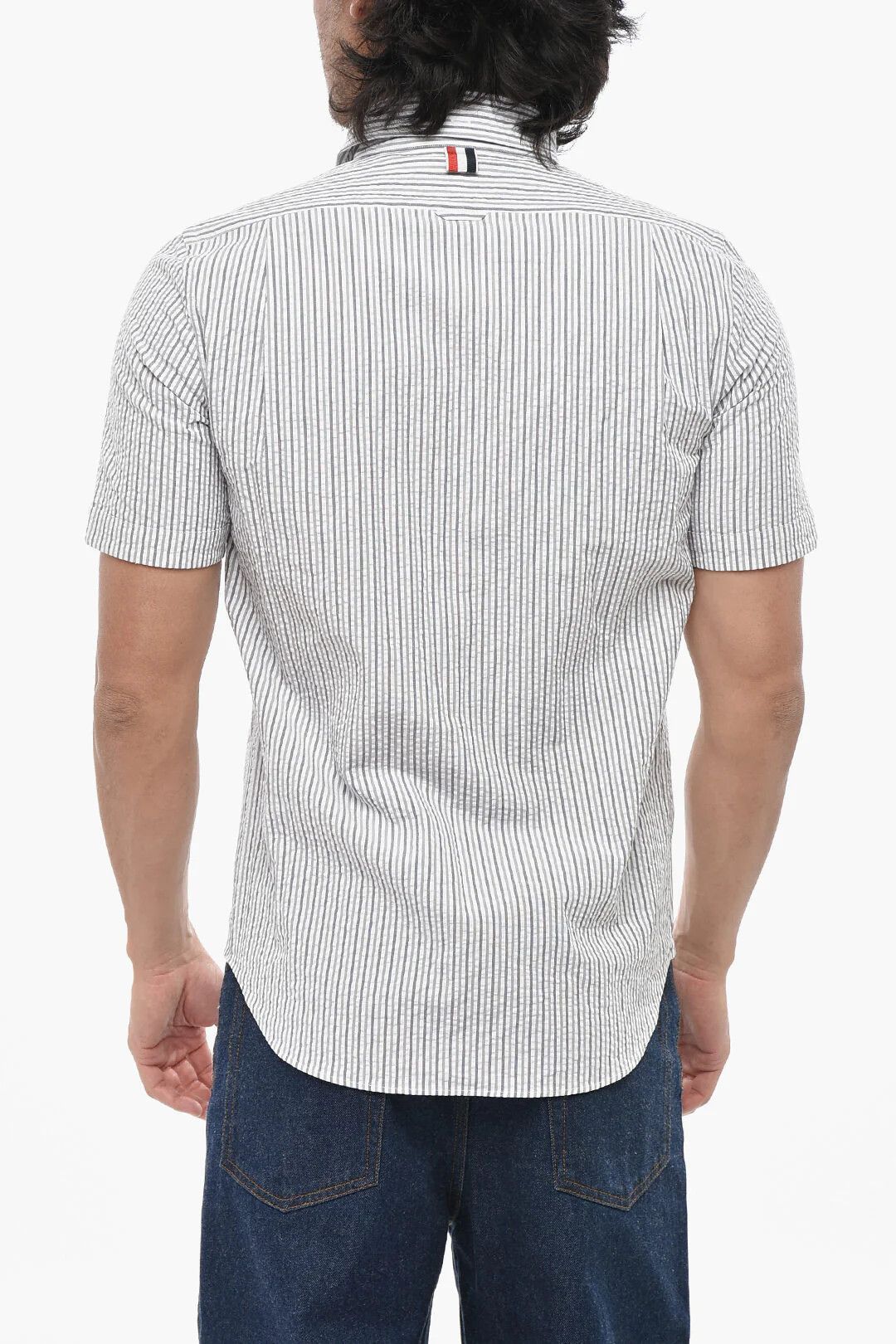 Thom Browne og1mm0426 Seersucker Cotton Short-Sleeve Shirt in Grey Size US XXS / EU 40 - 2 Thumbnail