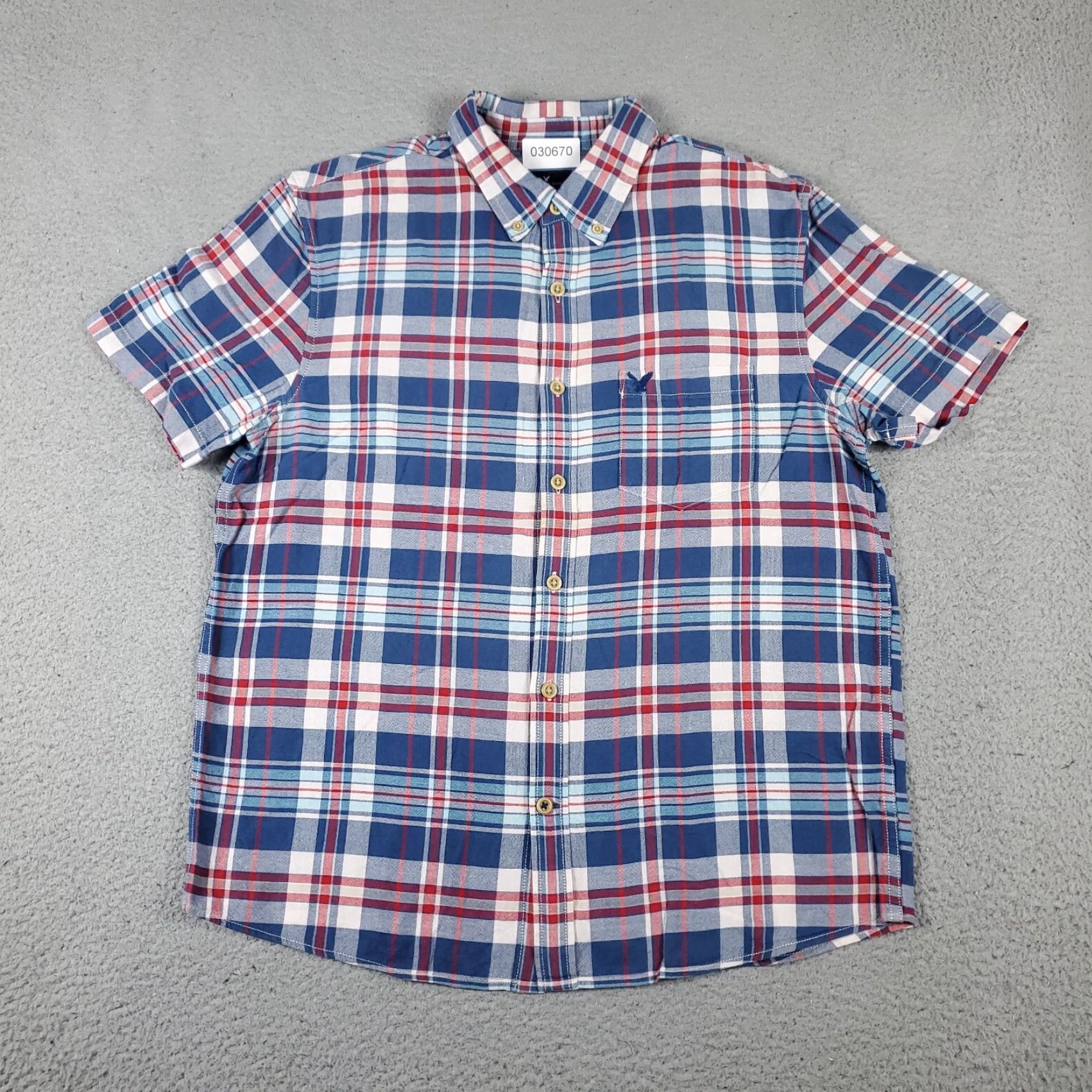American Eagle Outfitters American Eagle Shirt Mens Large Blue Plaid Button-Up Short Sleeve Size US L / EU 52-54 / 3 - 3 Thumbnail