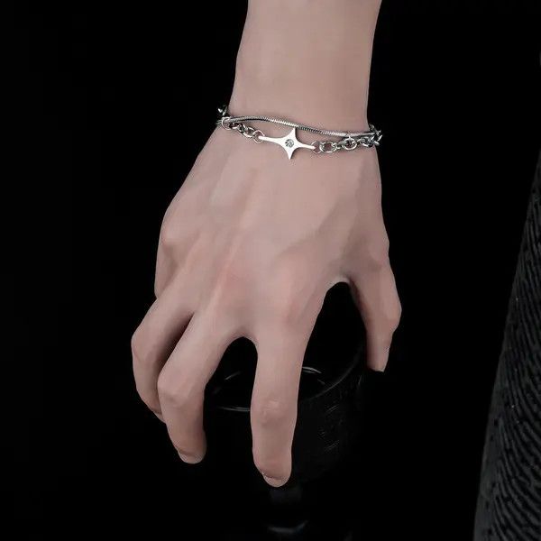 Jewelry Silver Chain Link Bracelet with Star Charm, Adjustable Size ONE SIZE - 1 Thumbnail