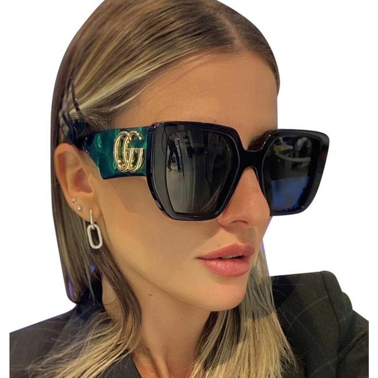 Gucci NEW Gucci GG0956S Black Green Oversized Sunglasses Size ONE SIZE - 1 Thumbnail