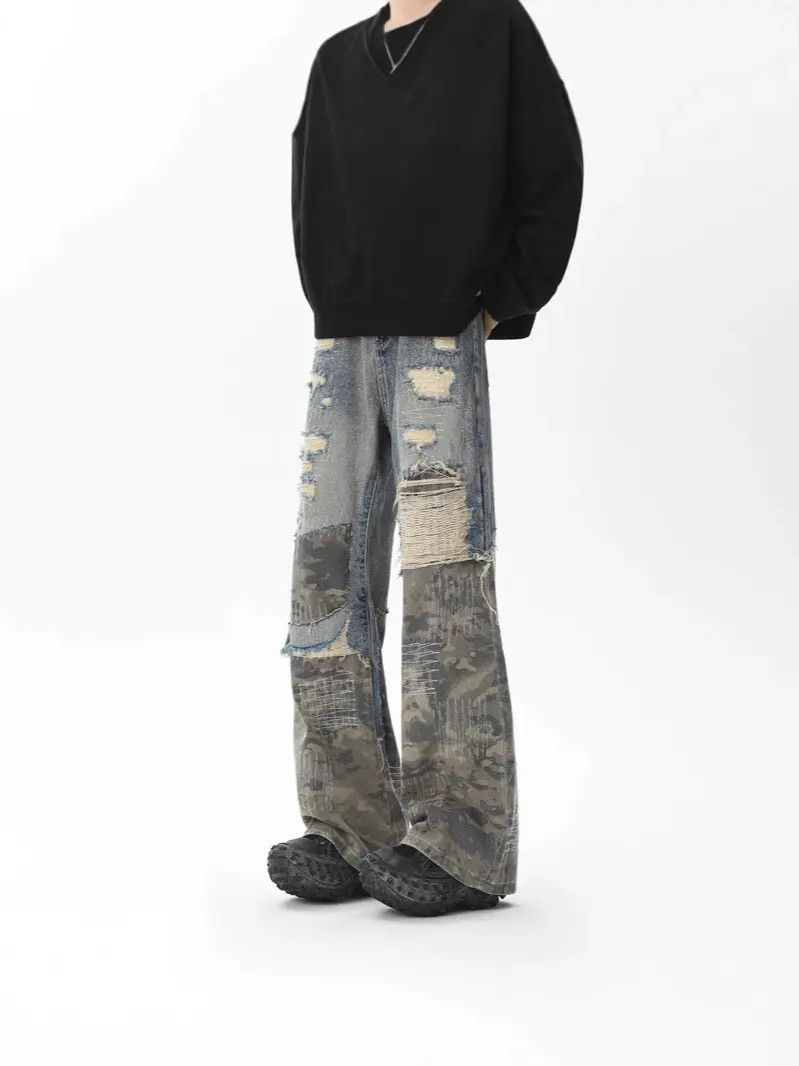 Japanese Brand × Jean Retro loose ripped patchwork jeans Size US 32 / EU 48 - 1 Thumbnail