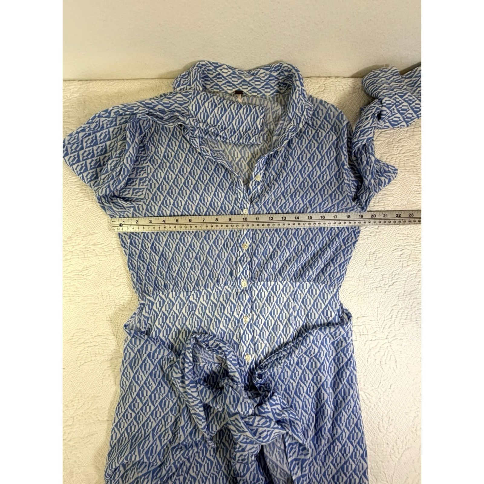 Free People VINTAGE Free People Rillo Blue Patterned Shirt Dress Button Front Beachy Womens Small Size S / US 4 / IT 40 - 5 Thumbnail