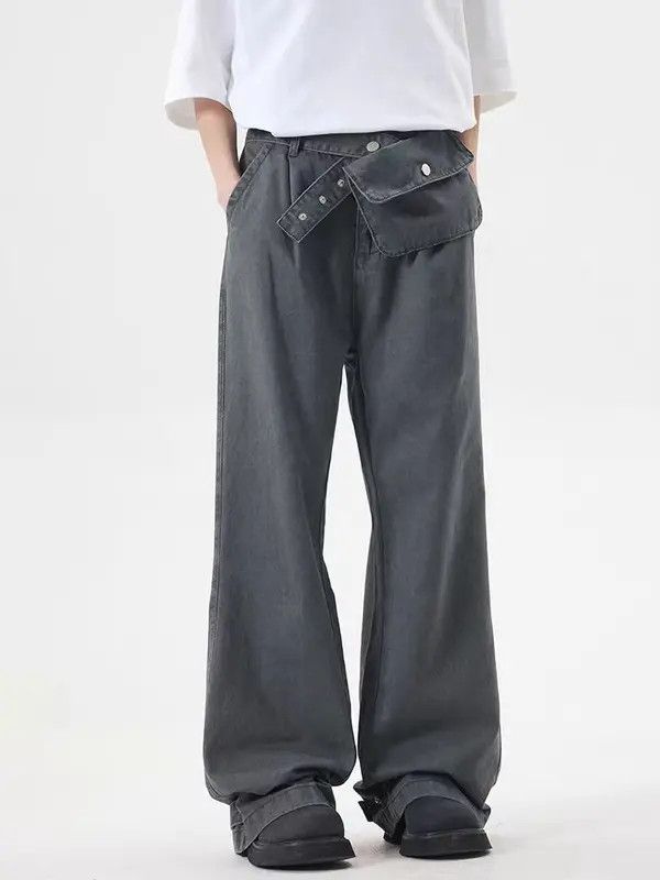 Japanese Brand VIBE Washed Cargo Pocket Belt Straight Leg Jeans Size US 33 - 3 Thumbnail