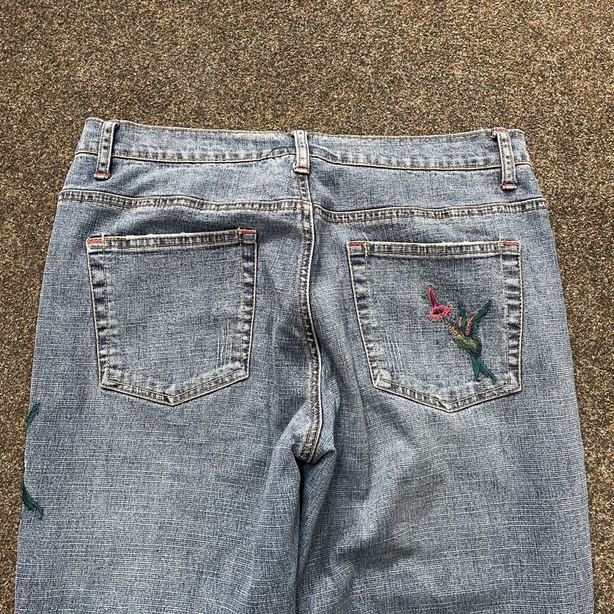 Vintage Vintage Y2K Flared Jeans Distressed Embroidered Floral Skate Size 34" / US 12 / IT 48 - 3 Thumbnail