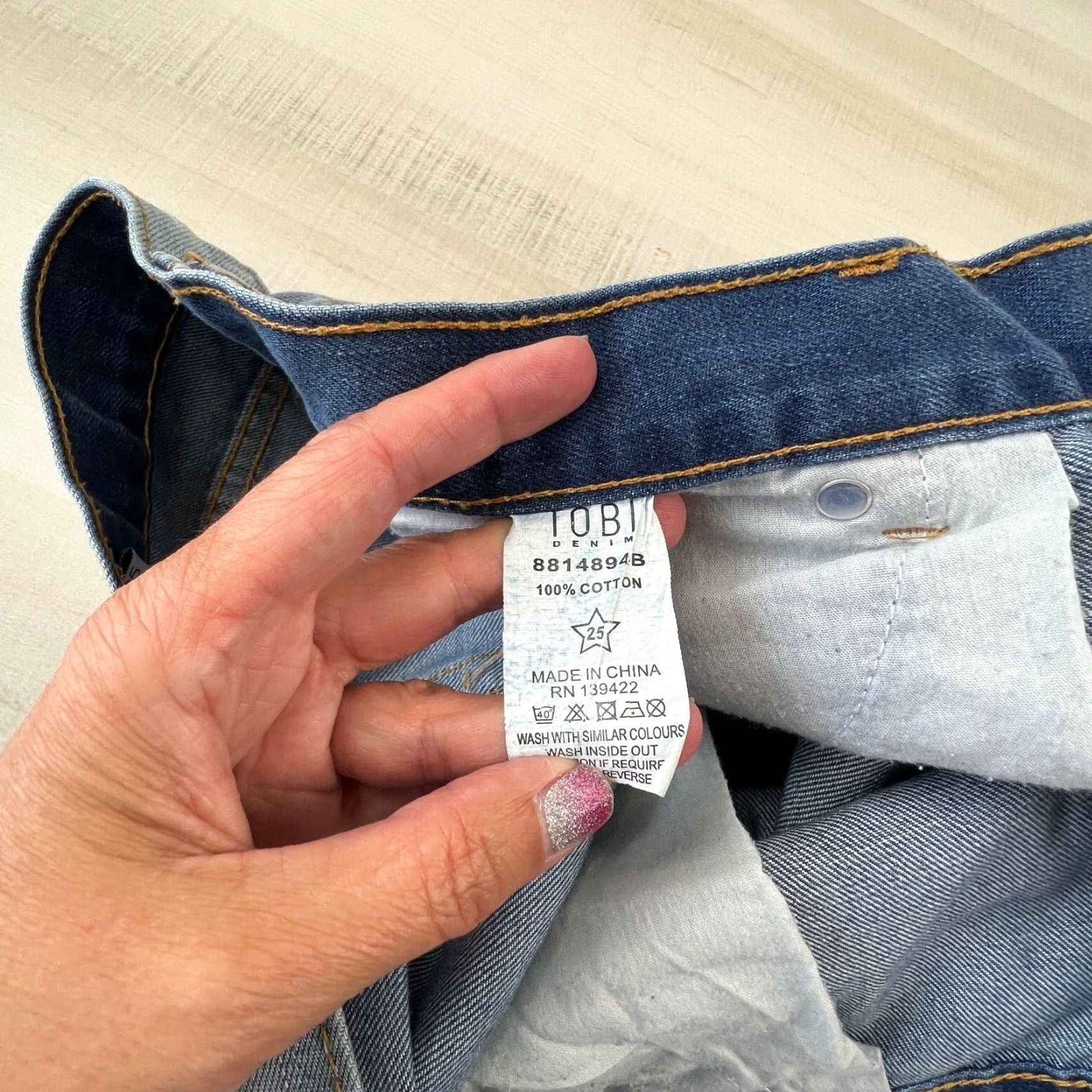 Vintage Tobi Womens Distressed Cropped Jeans Blue Light Wash 25 Regular Waist 29 Size 42" / US 20 - 5 Thumbnail