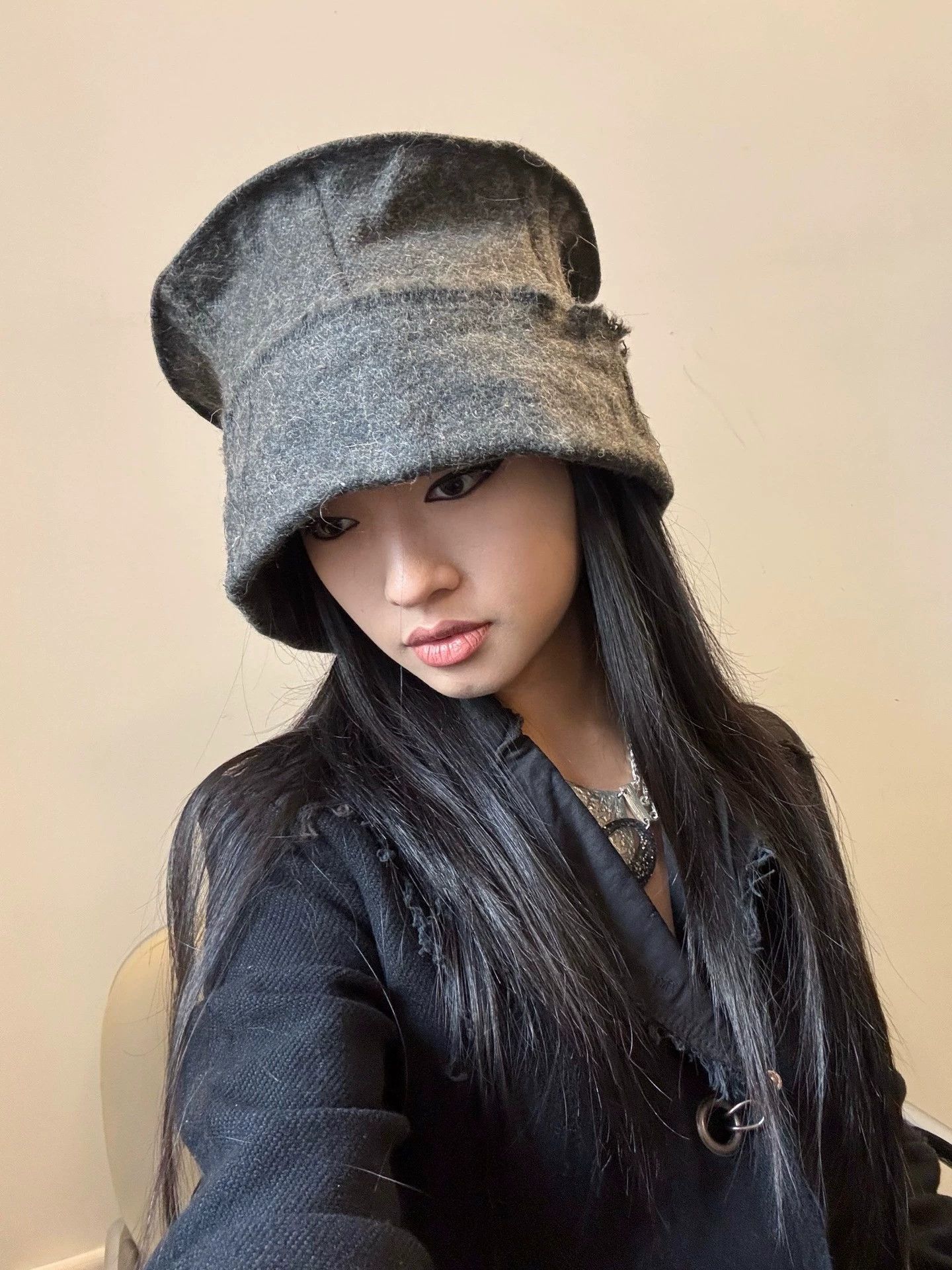 Vintage Vintage Pakistan Wool Pleated Bucket Hat, Rollable, Large Size ONE SIZE - 1 Thumbnail